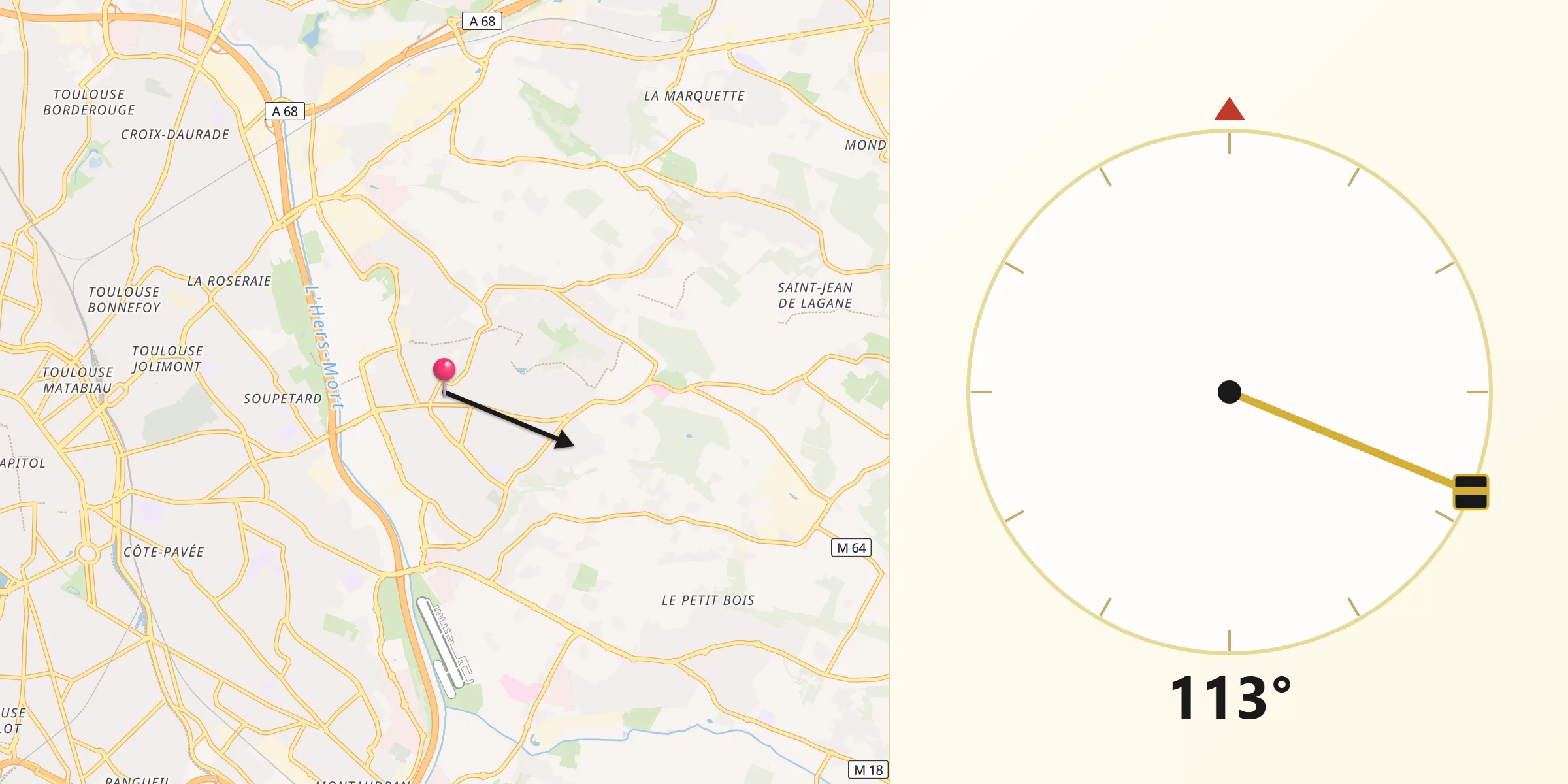 Direction vers la Qibla depuis Balma