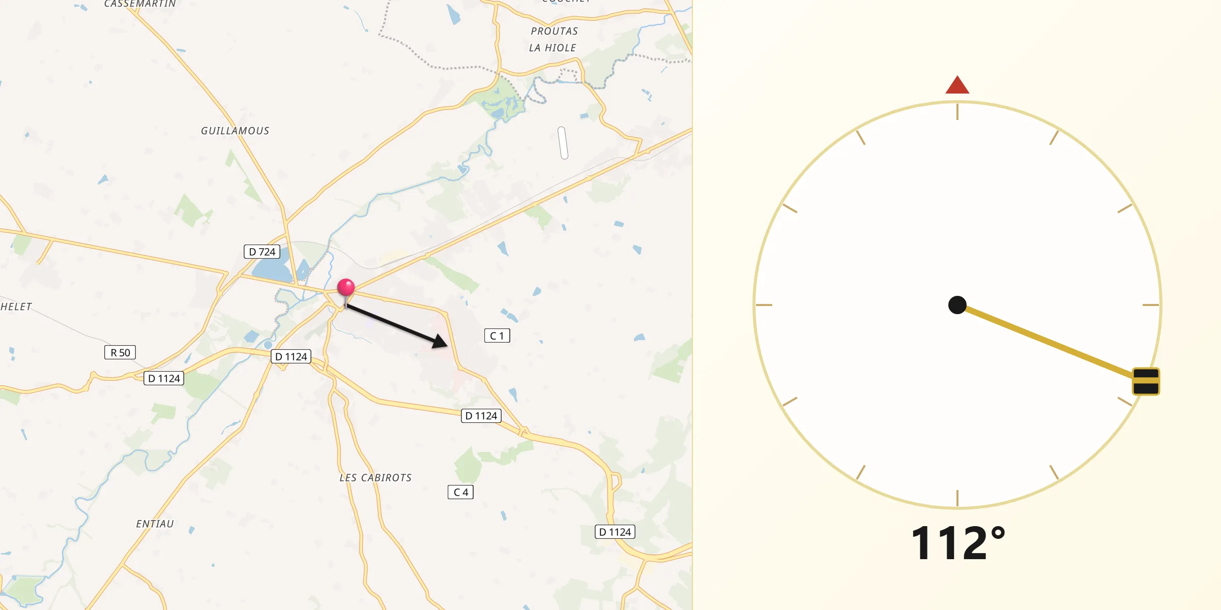 Direction vers la Qibla depuis L’Isle-Jourdain