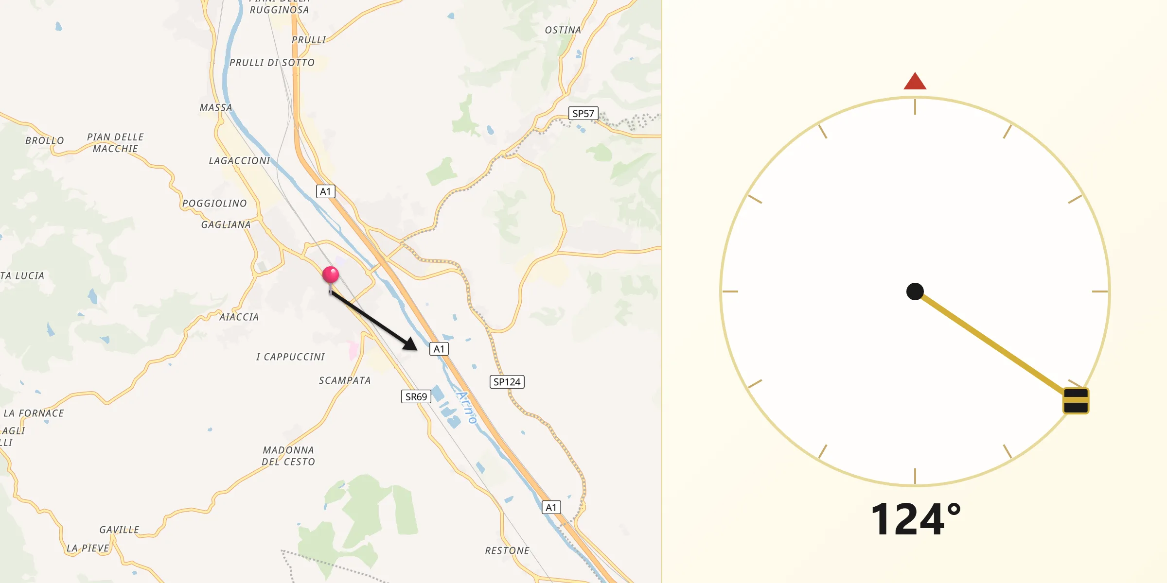 Direzione della Qibla da Figline Valdarno
