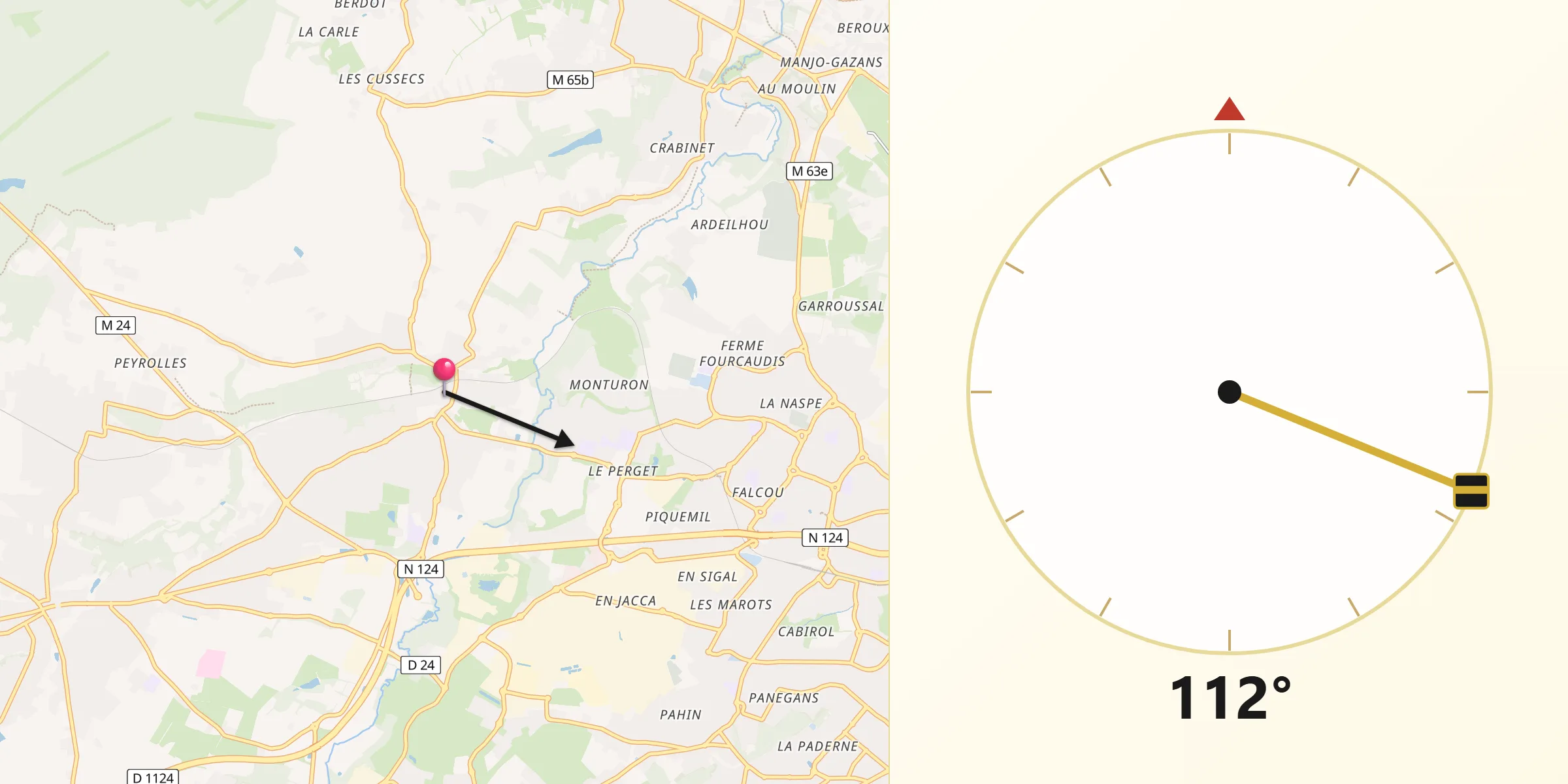Direction vers la Qibla depuis Pibrac