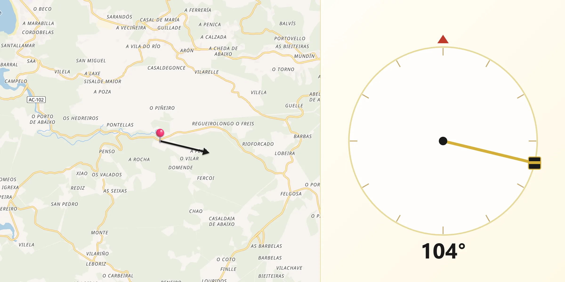 Dirección de la Qibla desde Cerdido