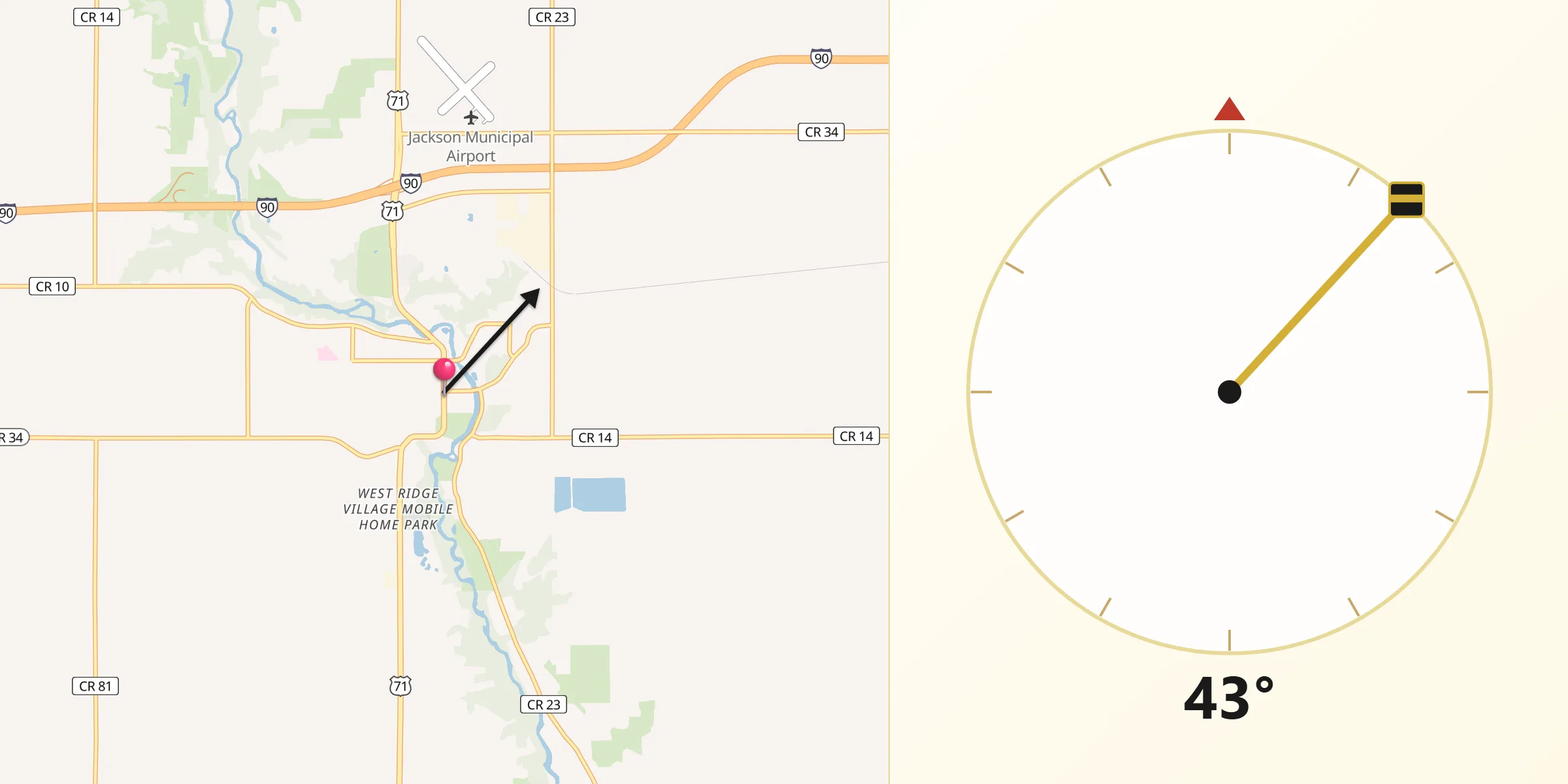 Dirección de la Qibla desde Jackson