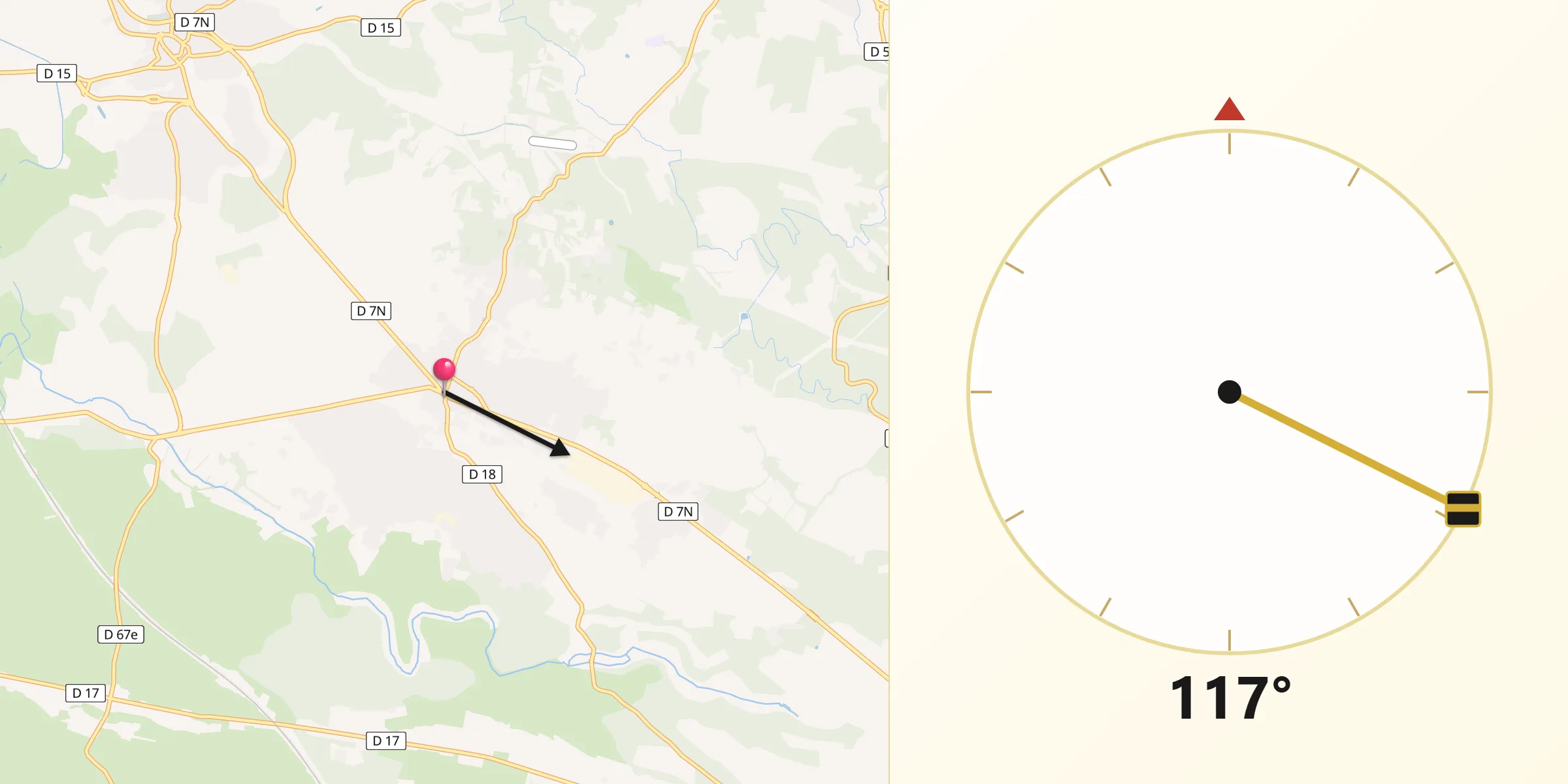 Direction vers la Qibla depuis Saint-Cannat
