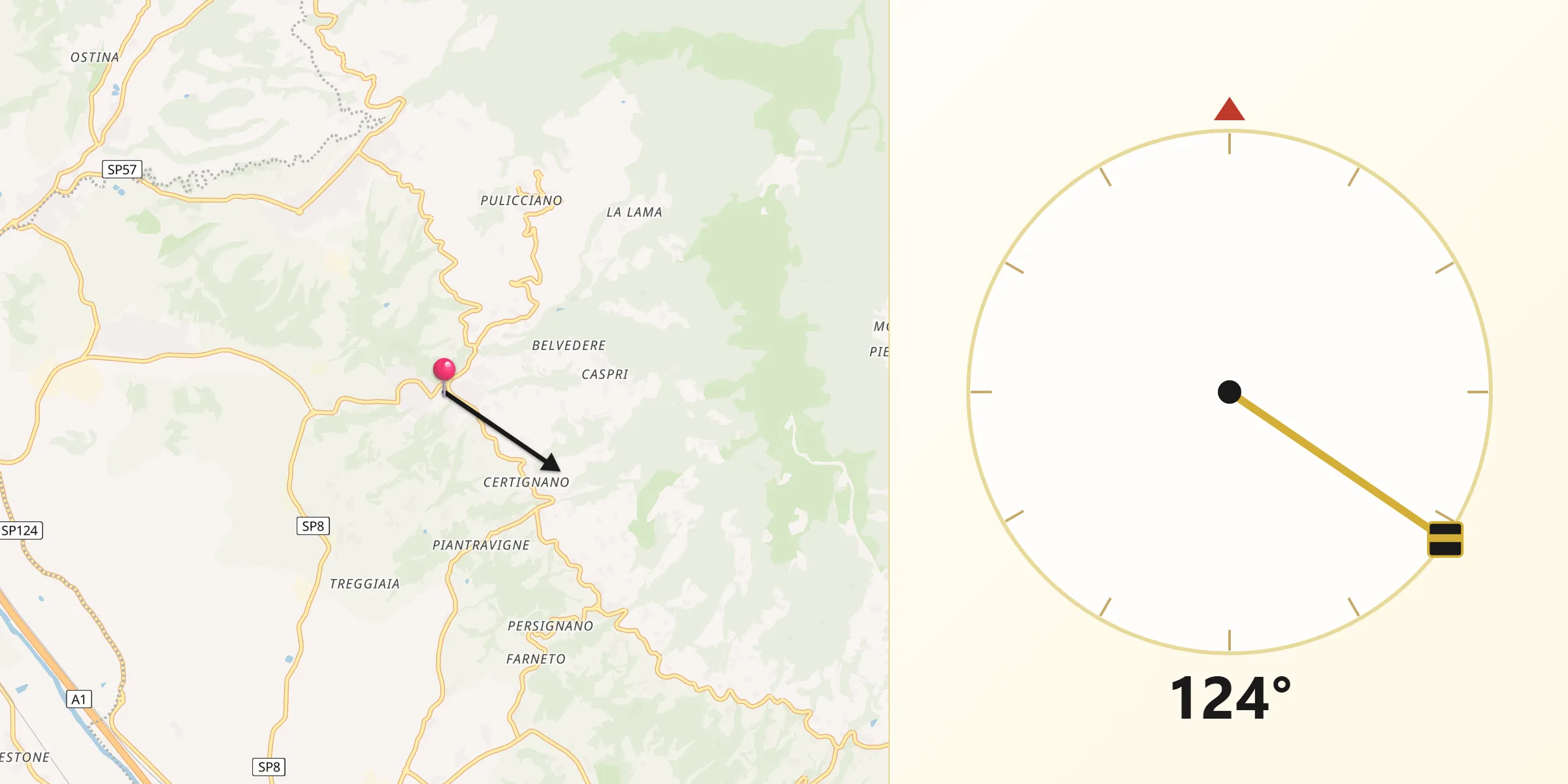 Direzione della Qibla da Castelfranco di Sopra