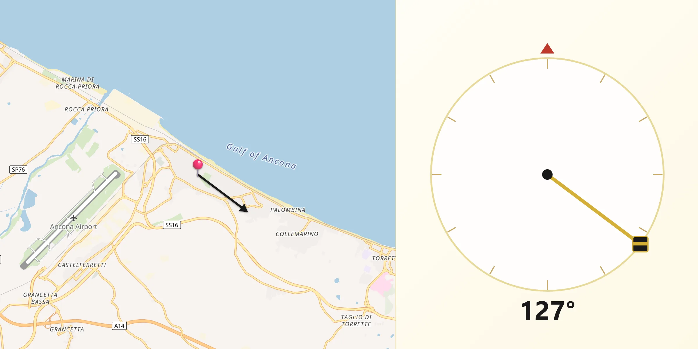 Direzione della Qibla da Falconara Marittima