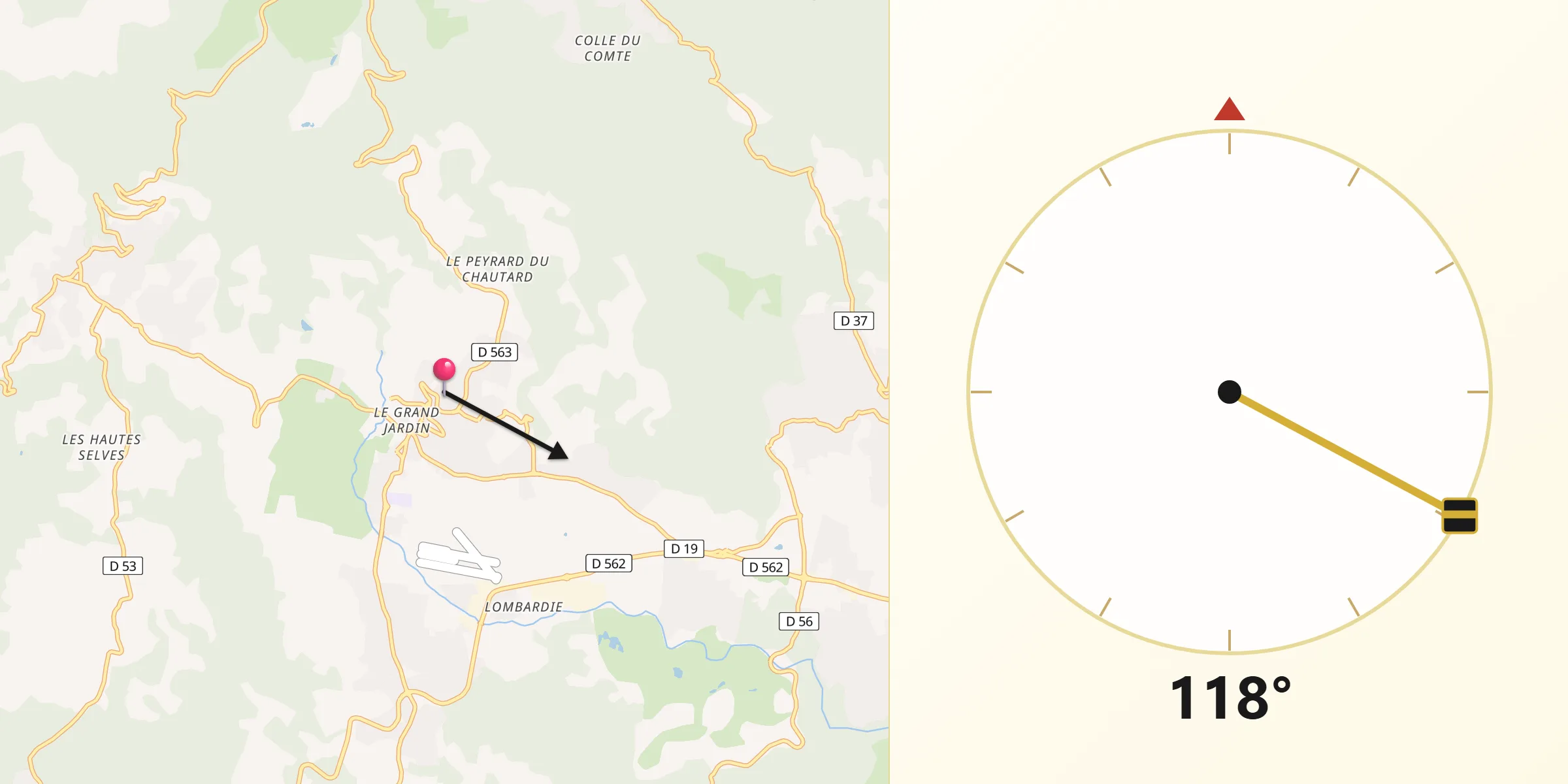 Direction vers la Qibla depuis Fayence