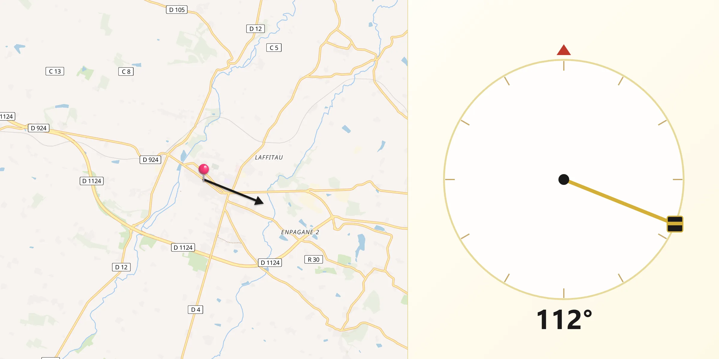 Direction vers la Qibla depuis Gimont