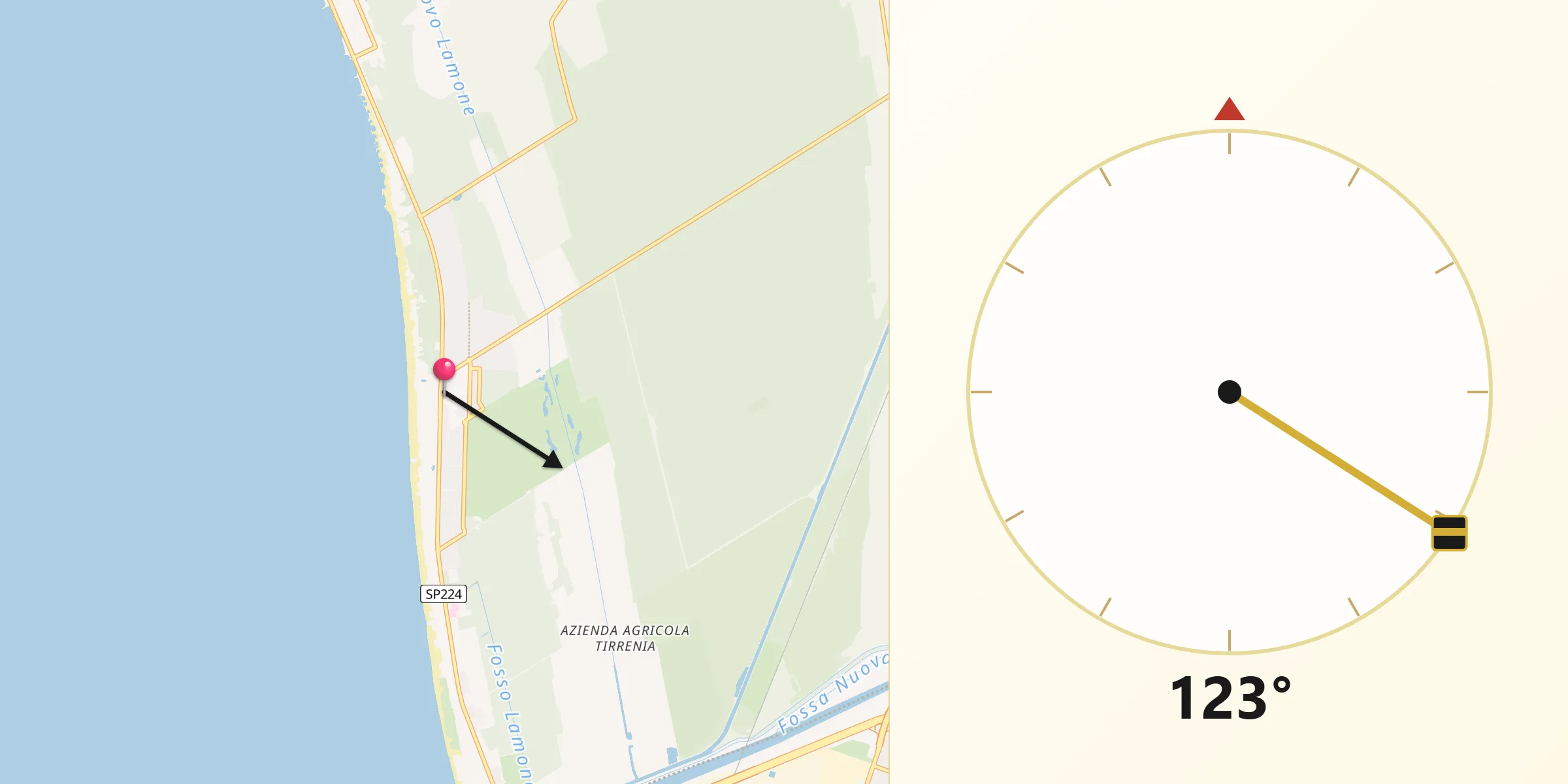 Direzione della Qibla da Marina di Pisa-Tirrenia-Calambrone