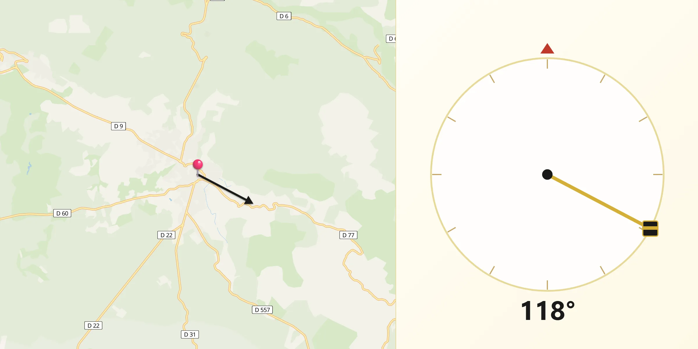 Direction vers la Qibla depuis Aups