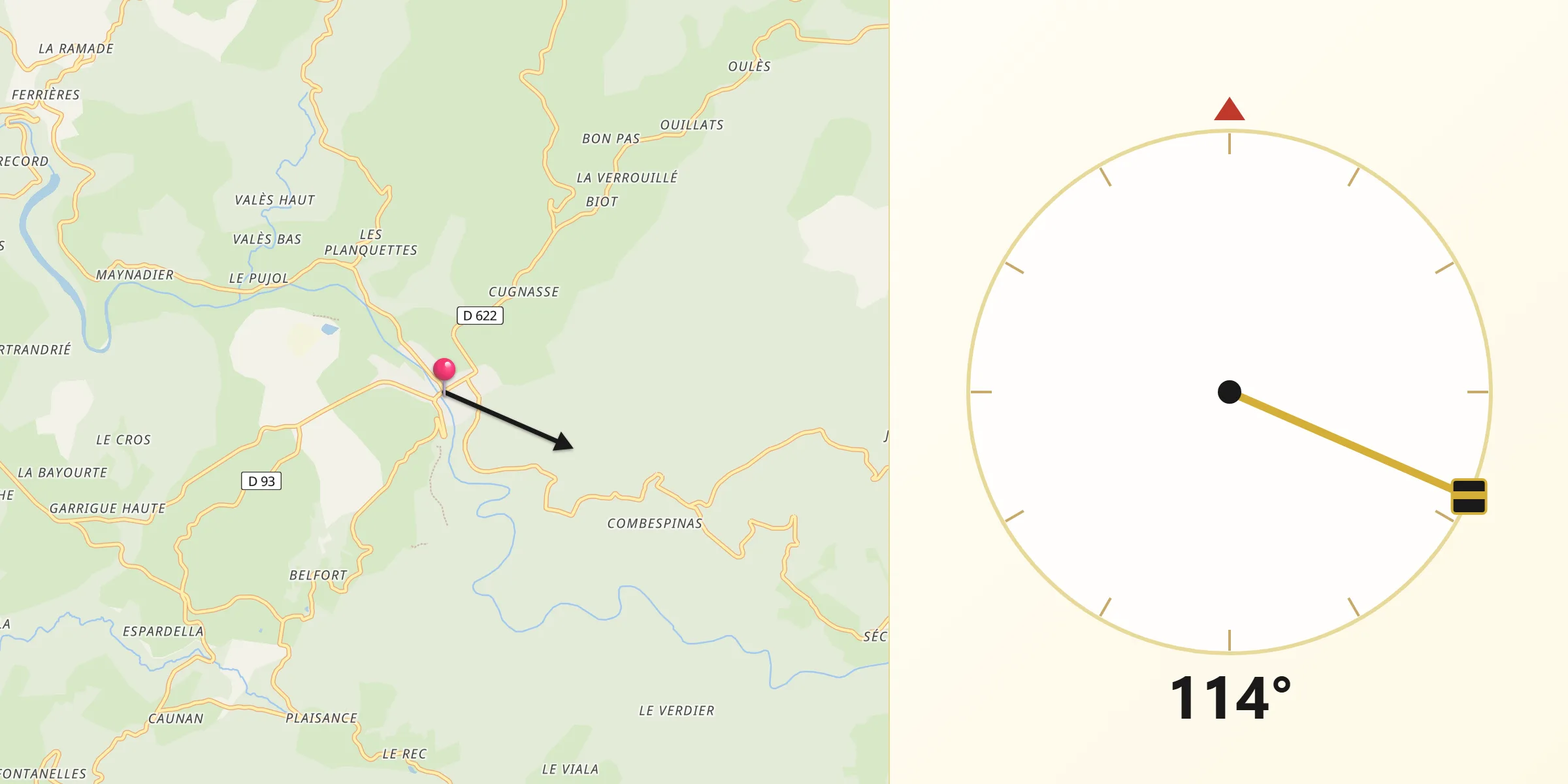 Direction vers la Qibla depuis Brassac