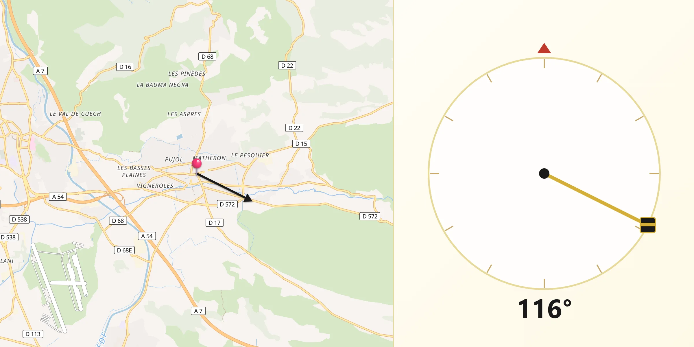 Direction vers la Qibla depuis Pélissanne