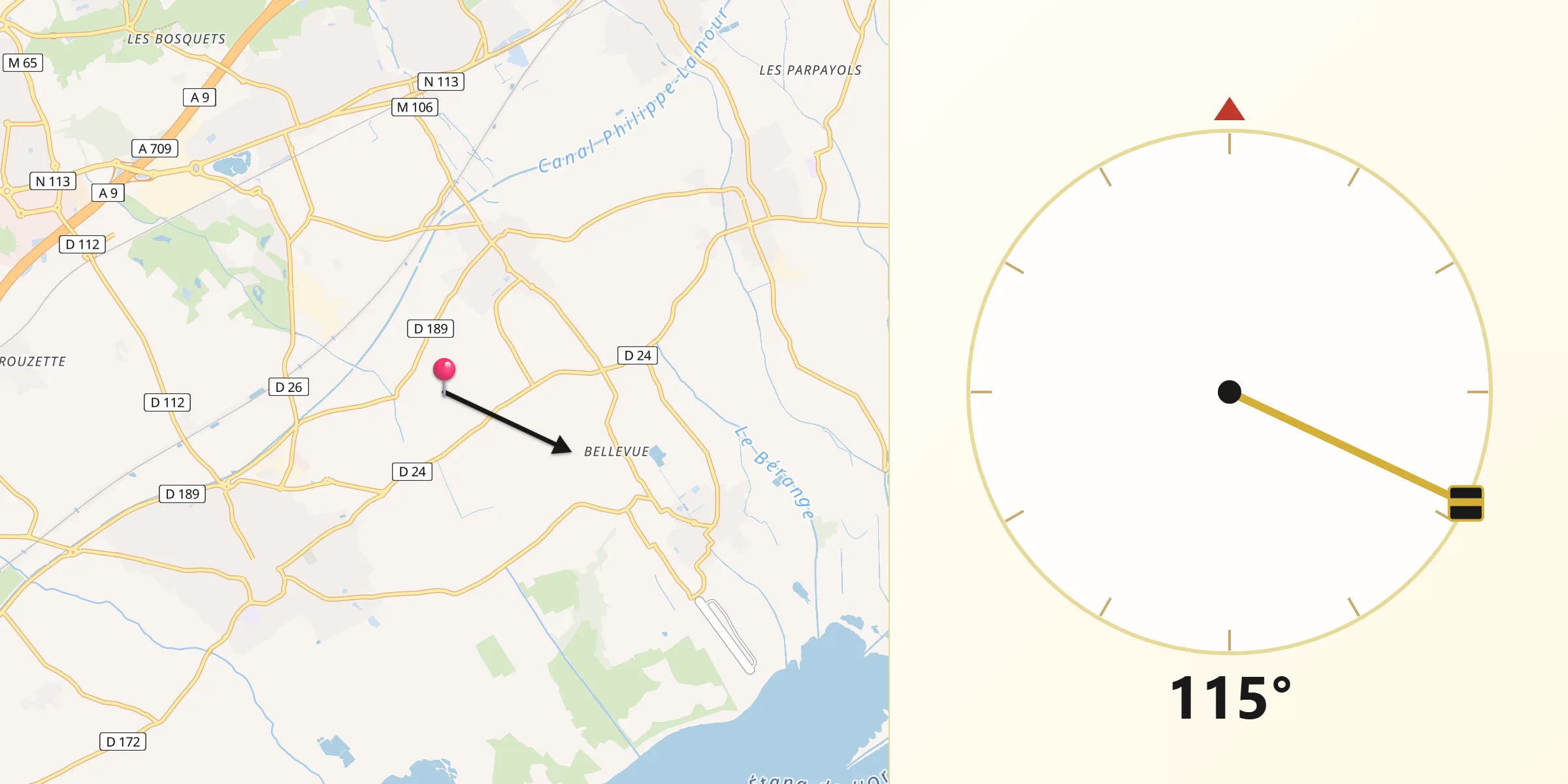 Direction vers la Qibla depuis Mudaison