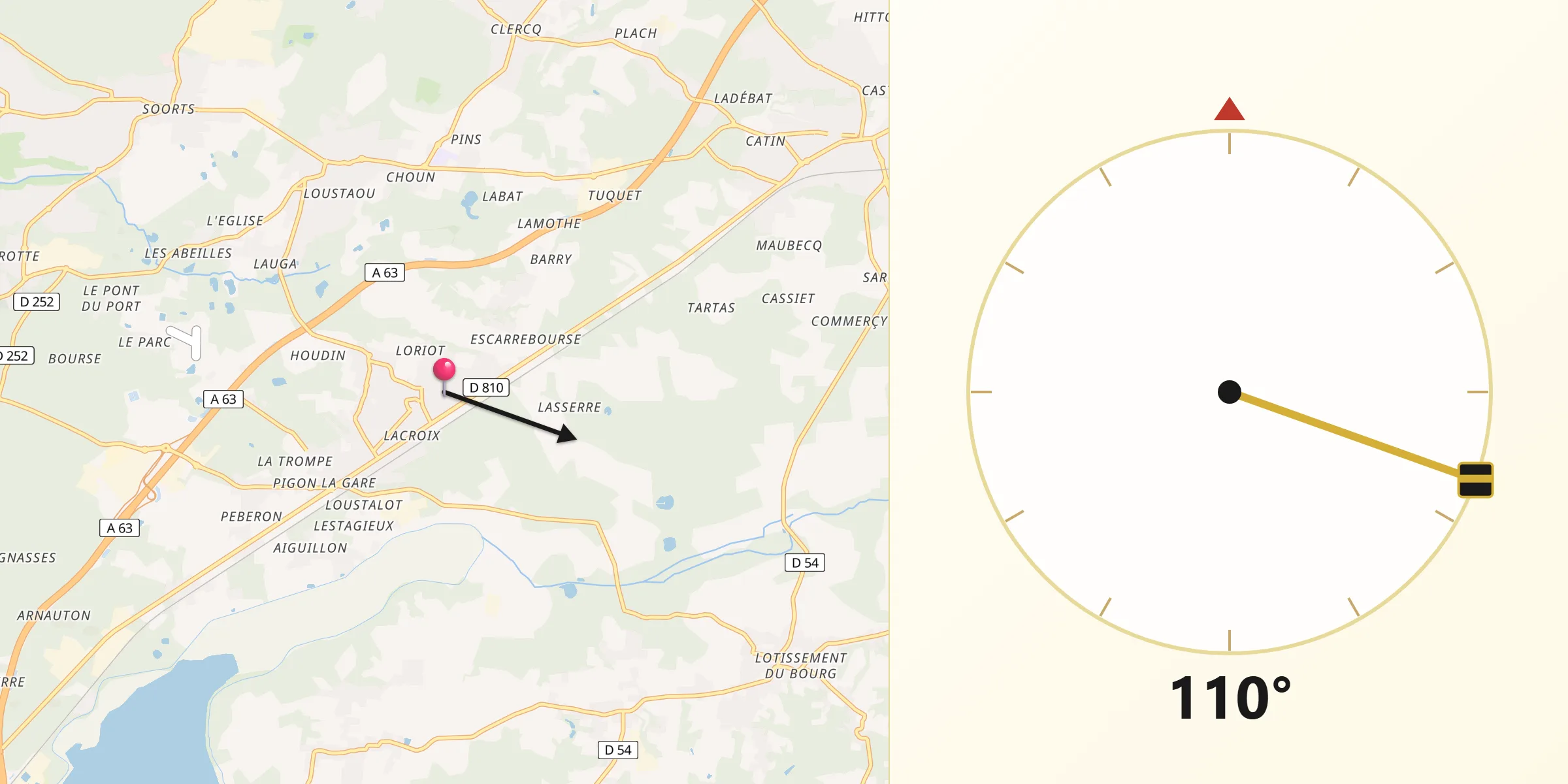 Direction vers la Qibla depuis Bénesse-Maremne