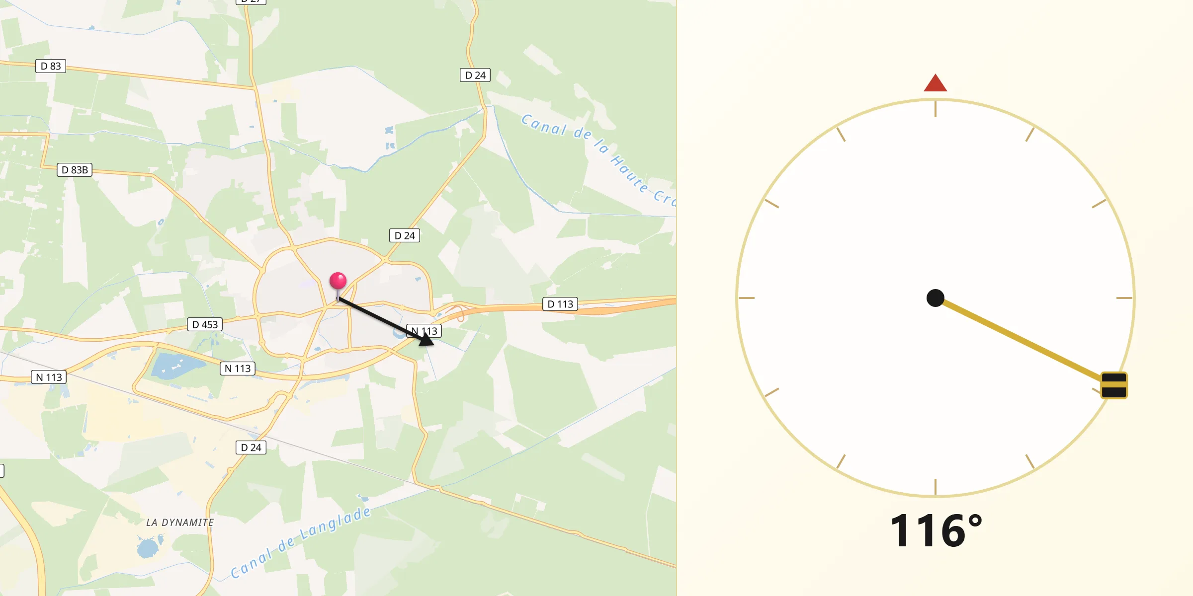 Direction vers la Qibla depuis Saint-Martin-de-Crau