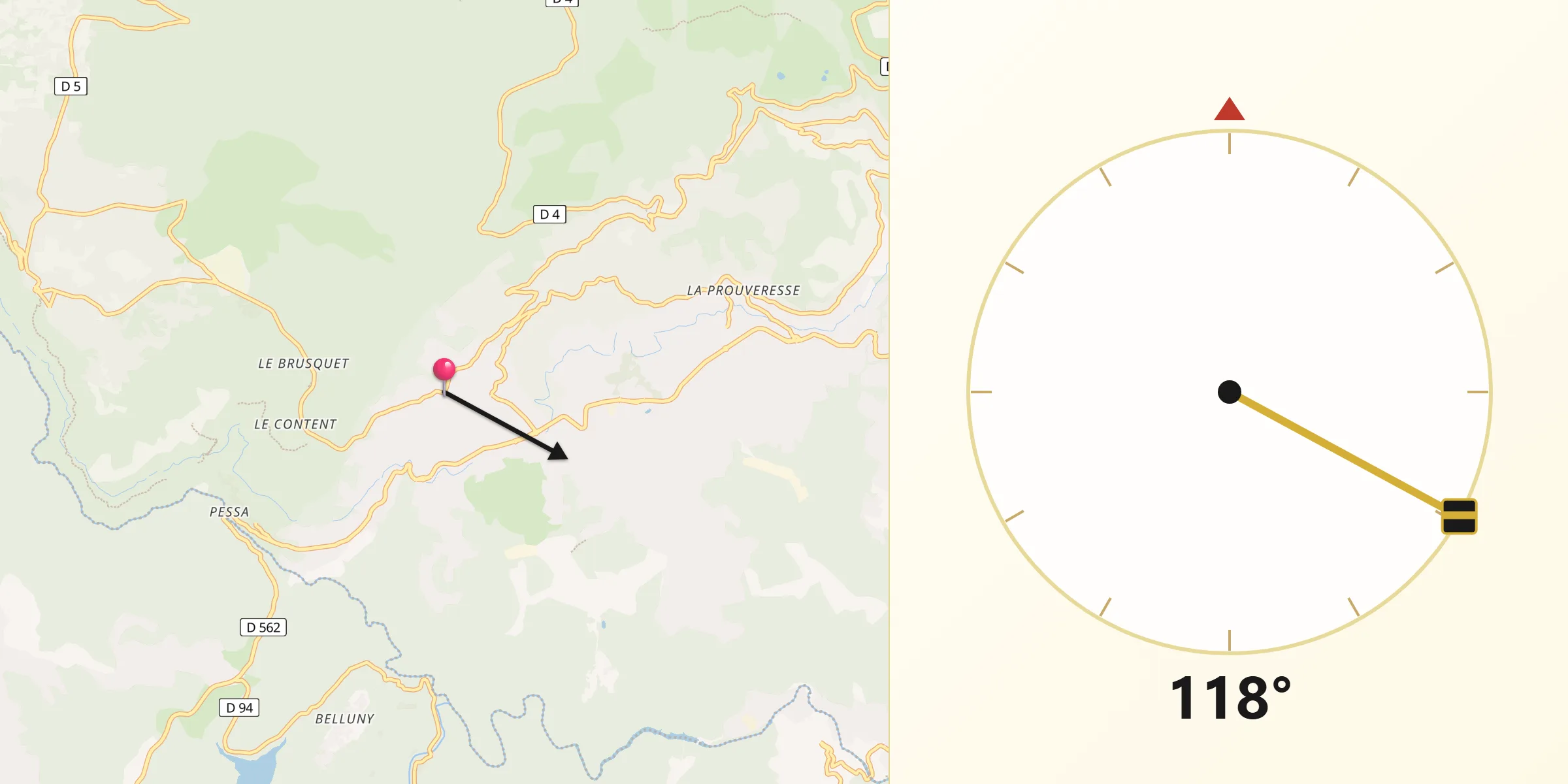Direction vers la Qibla depuis Le Tignet