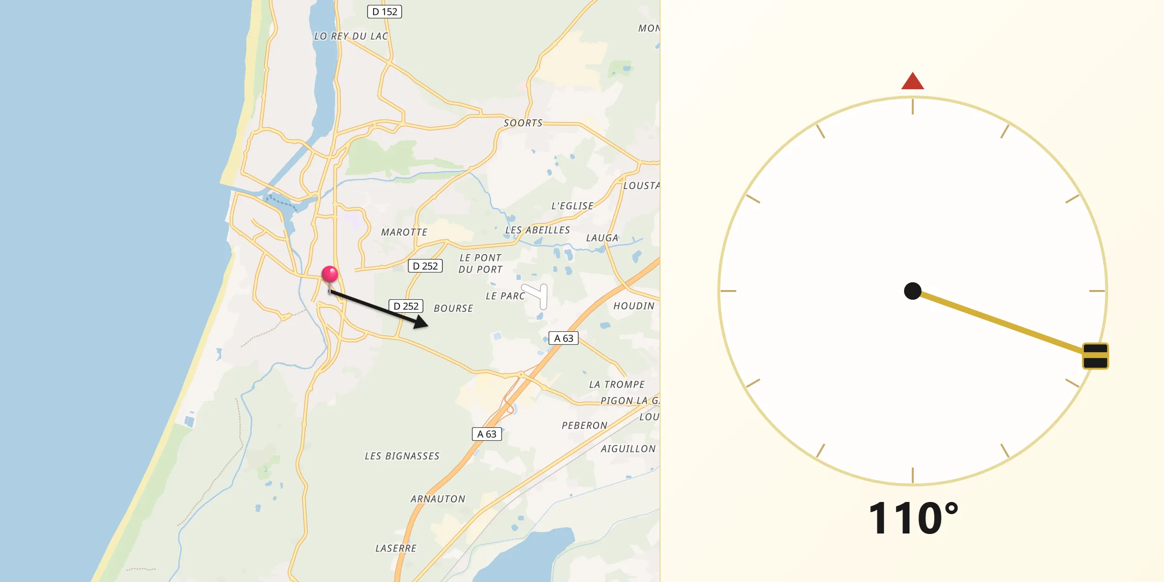 Direction vers la Qibla depuis Capbreton