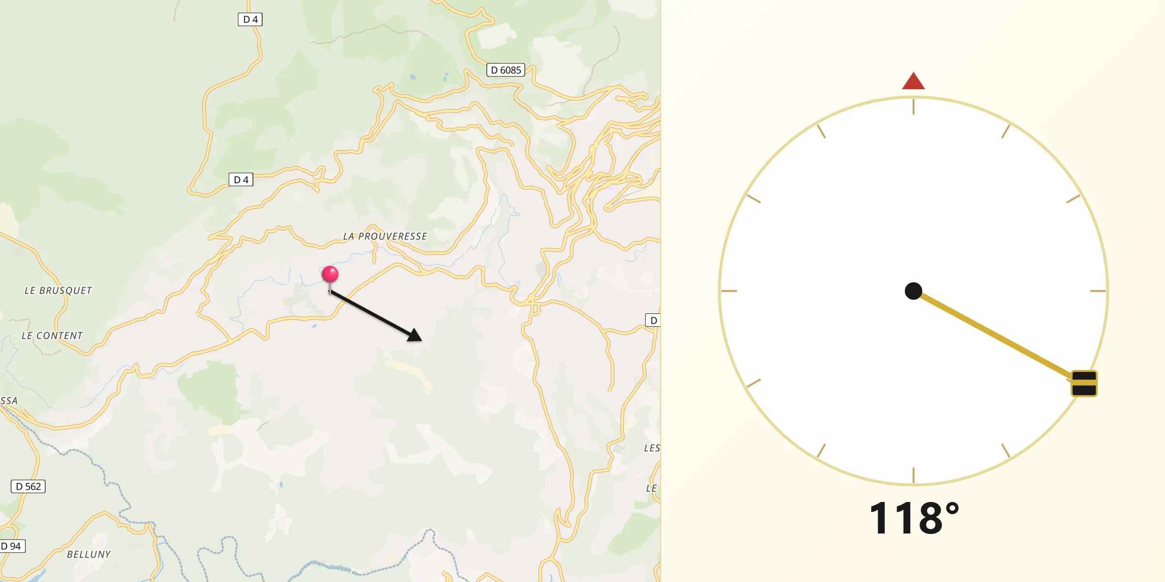 Direction vers la Qibla depuis Peymeinade