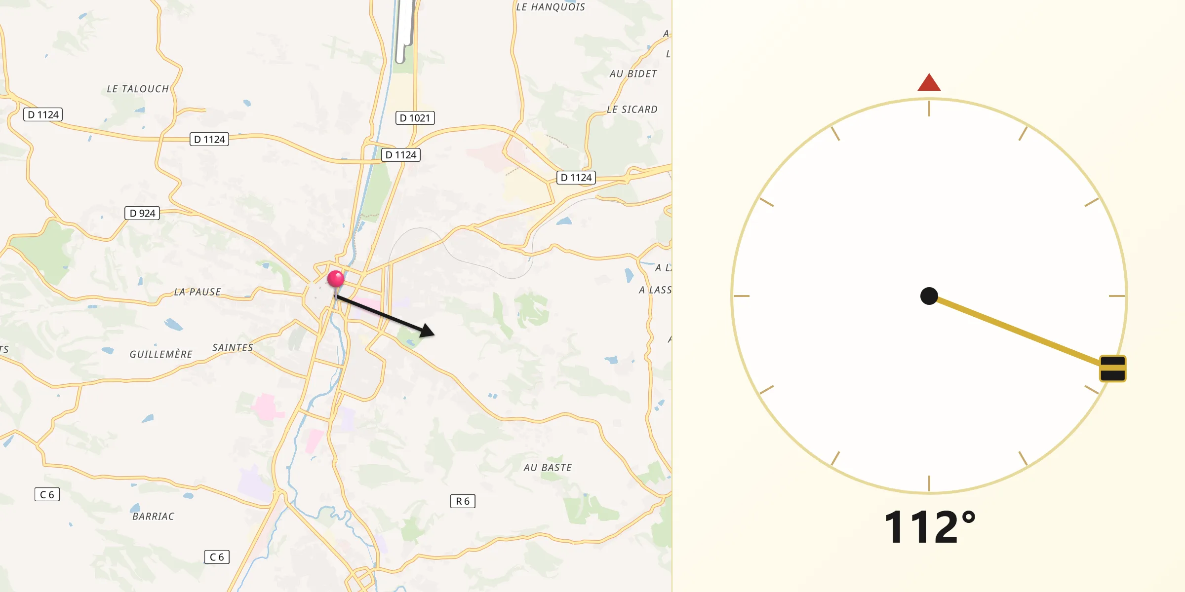 Direction vers la Qibla depuis Auch