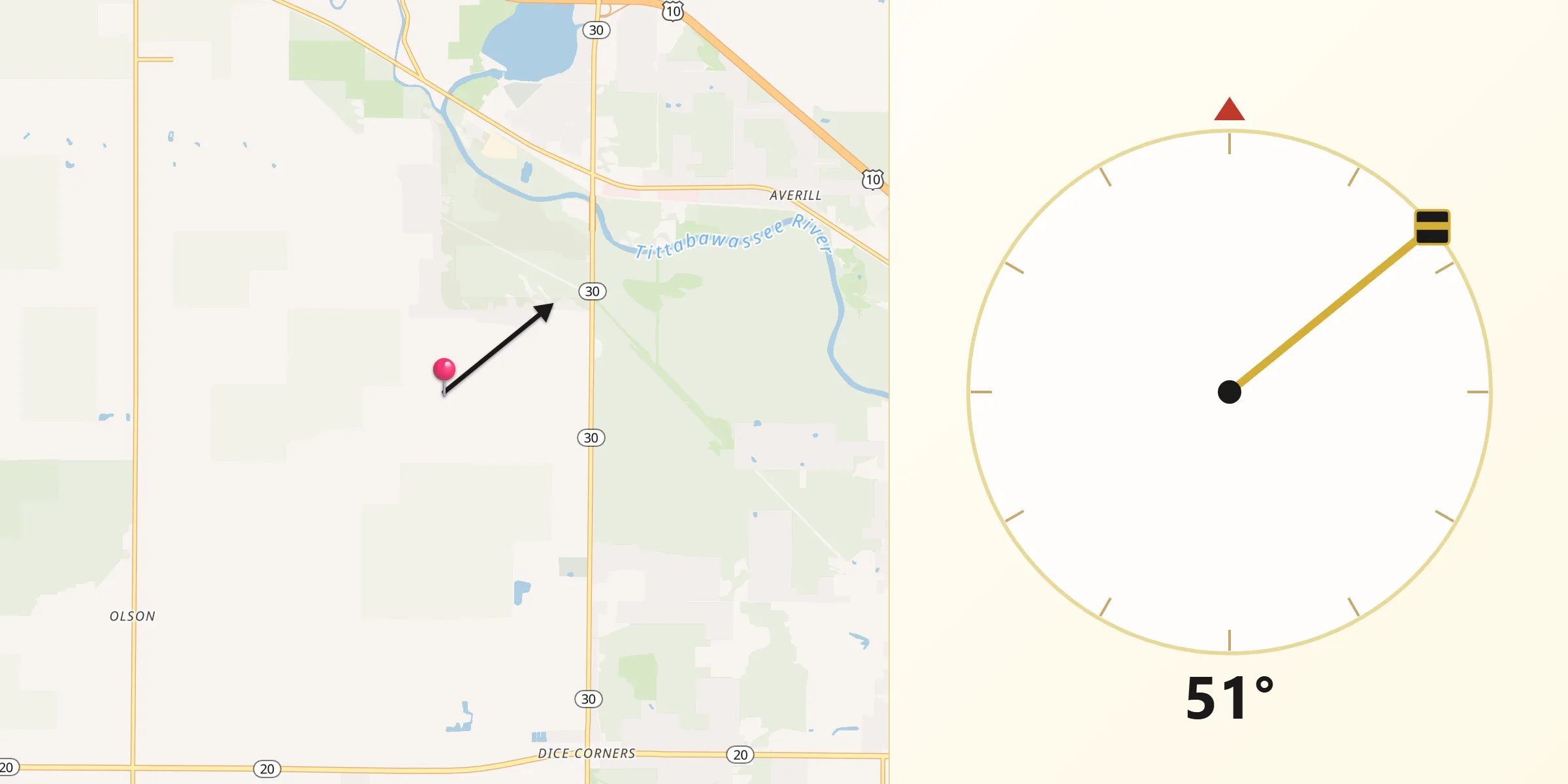 Qibla Direction from Midland County