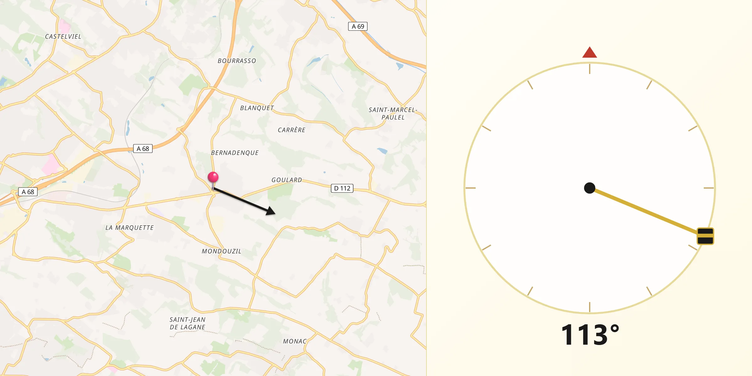 Direction vers la Qibla depuis Beaupuy