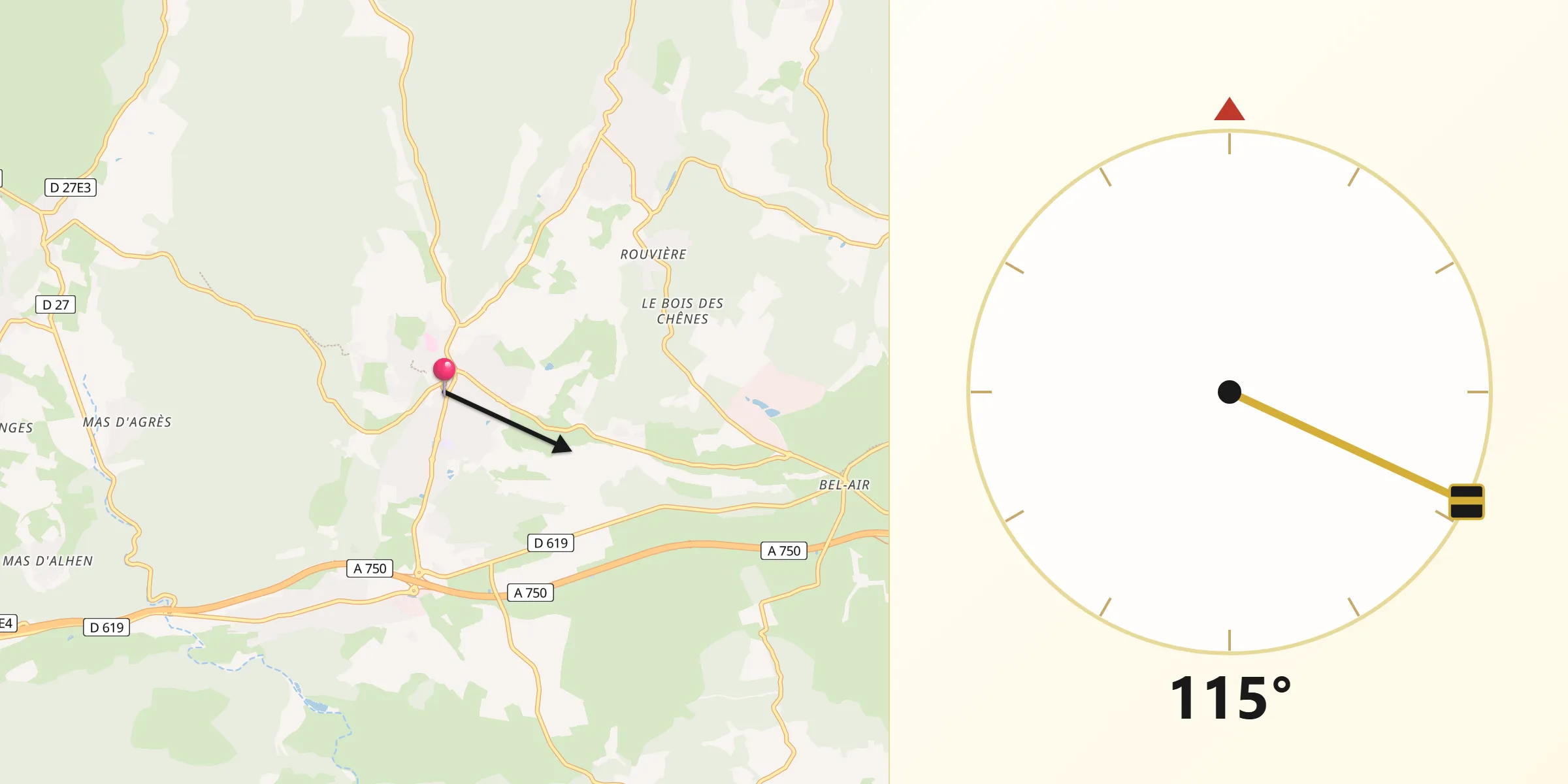 Direction vers la Qibla depuis Montarnaud