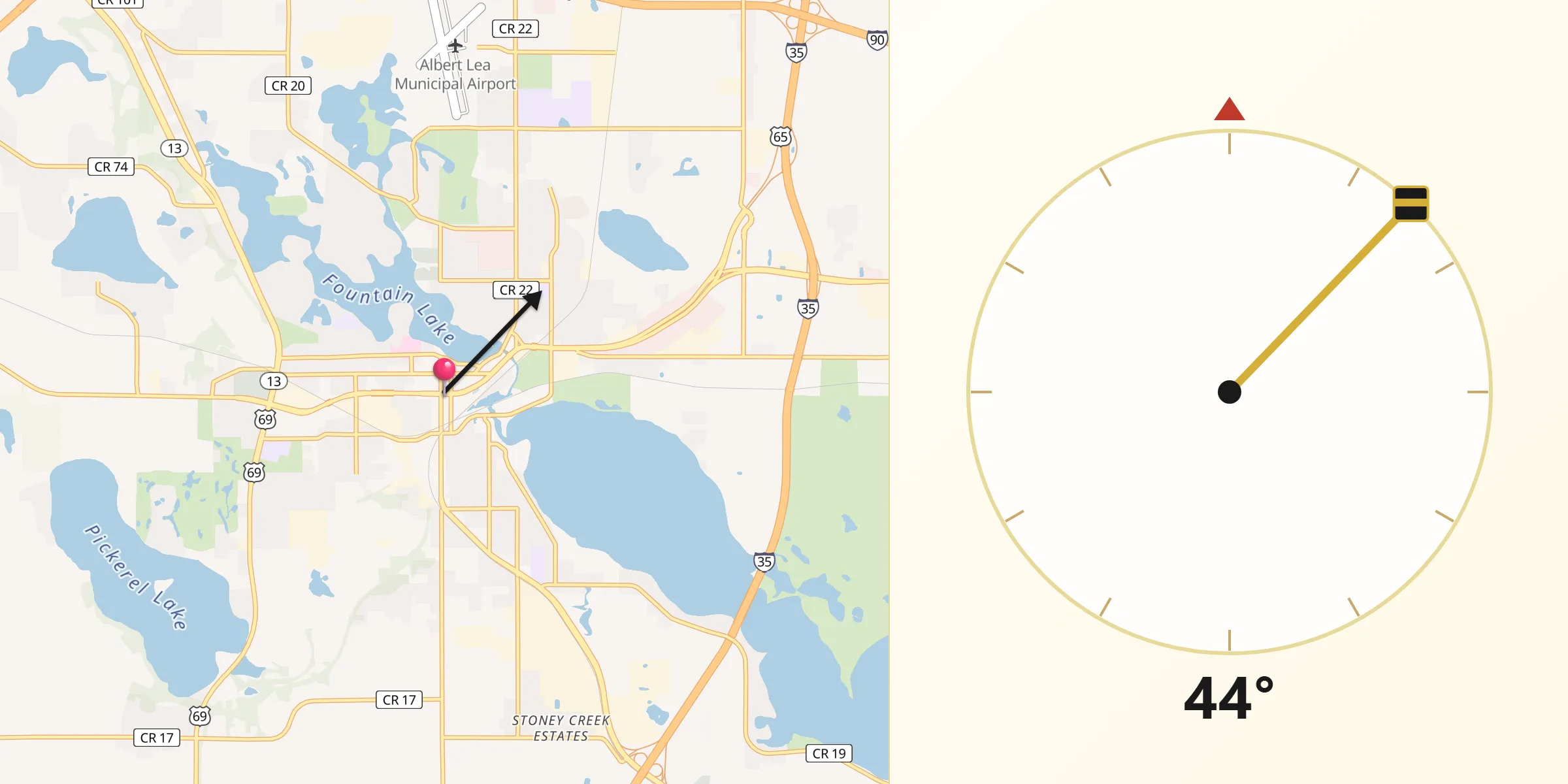 Qibla Direction from Albert Lea