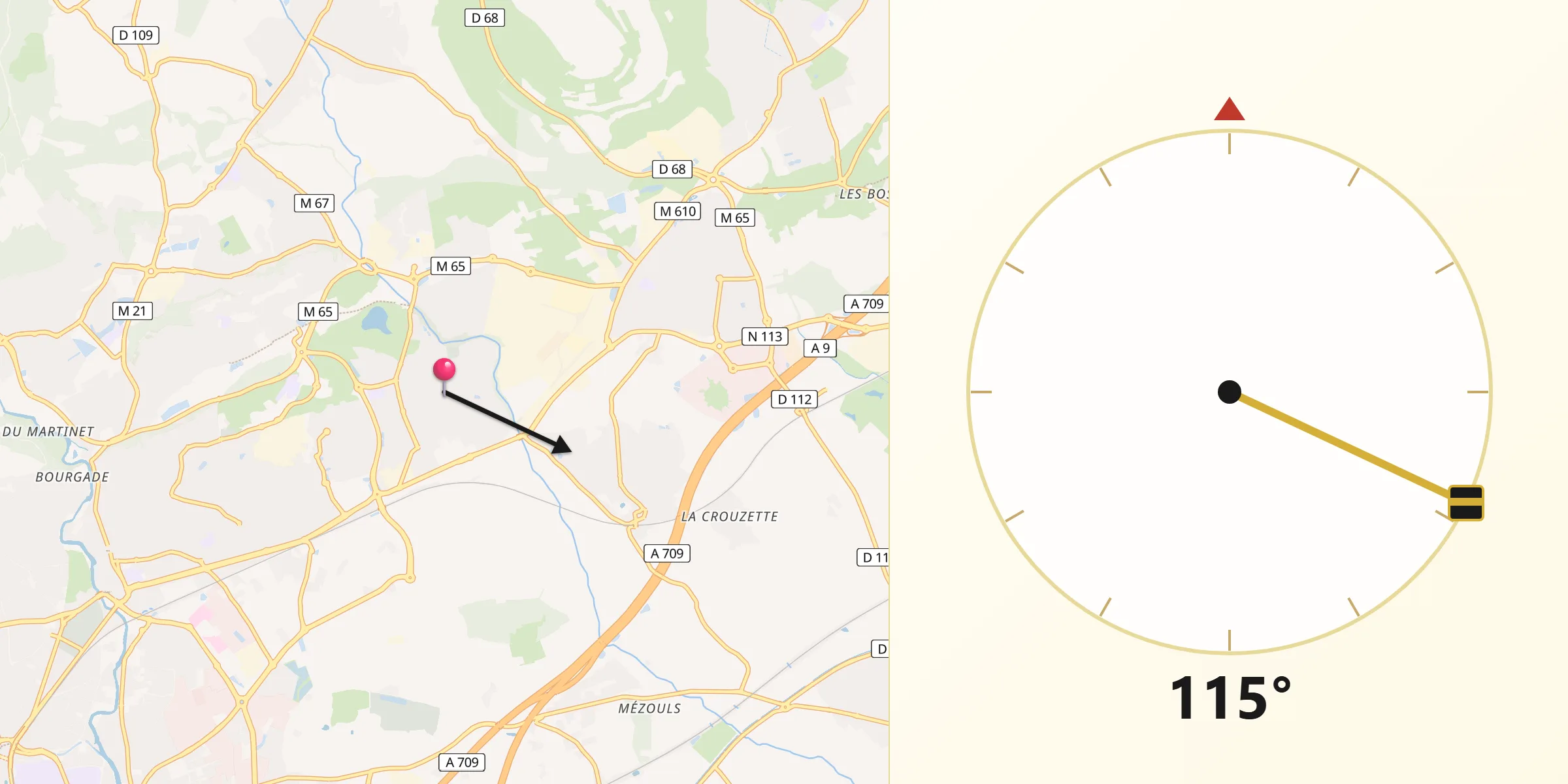 Direction vers la Qibla depuis Le Crès