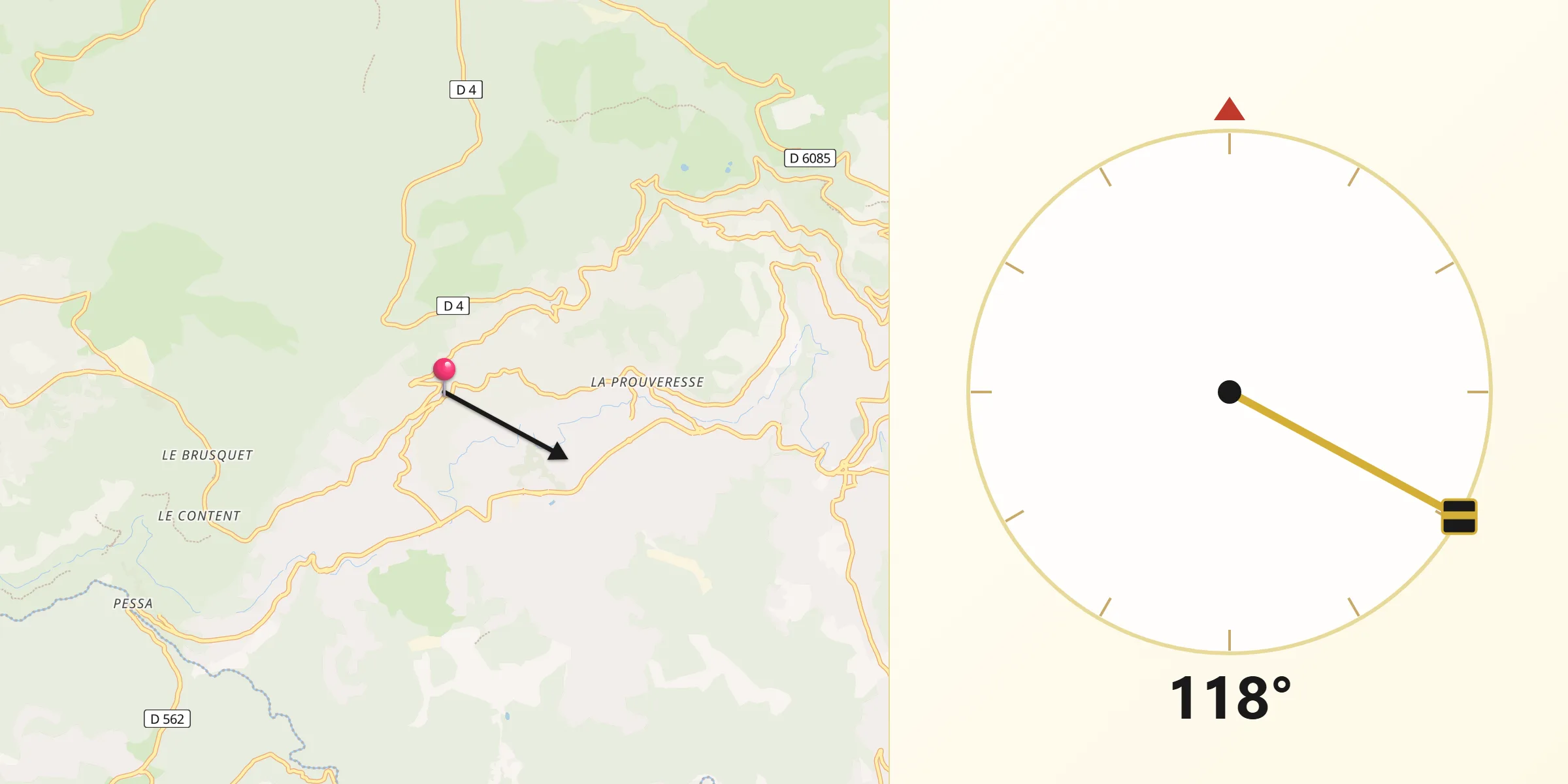 Direction vers la Qibla depuis Spéracèdes