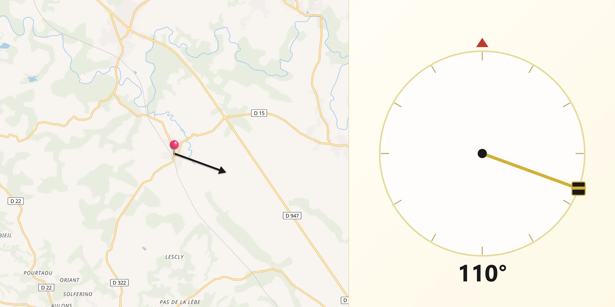Direction vers la Qibla depuis Mimbaste