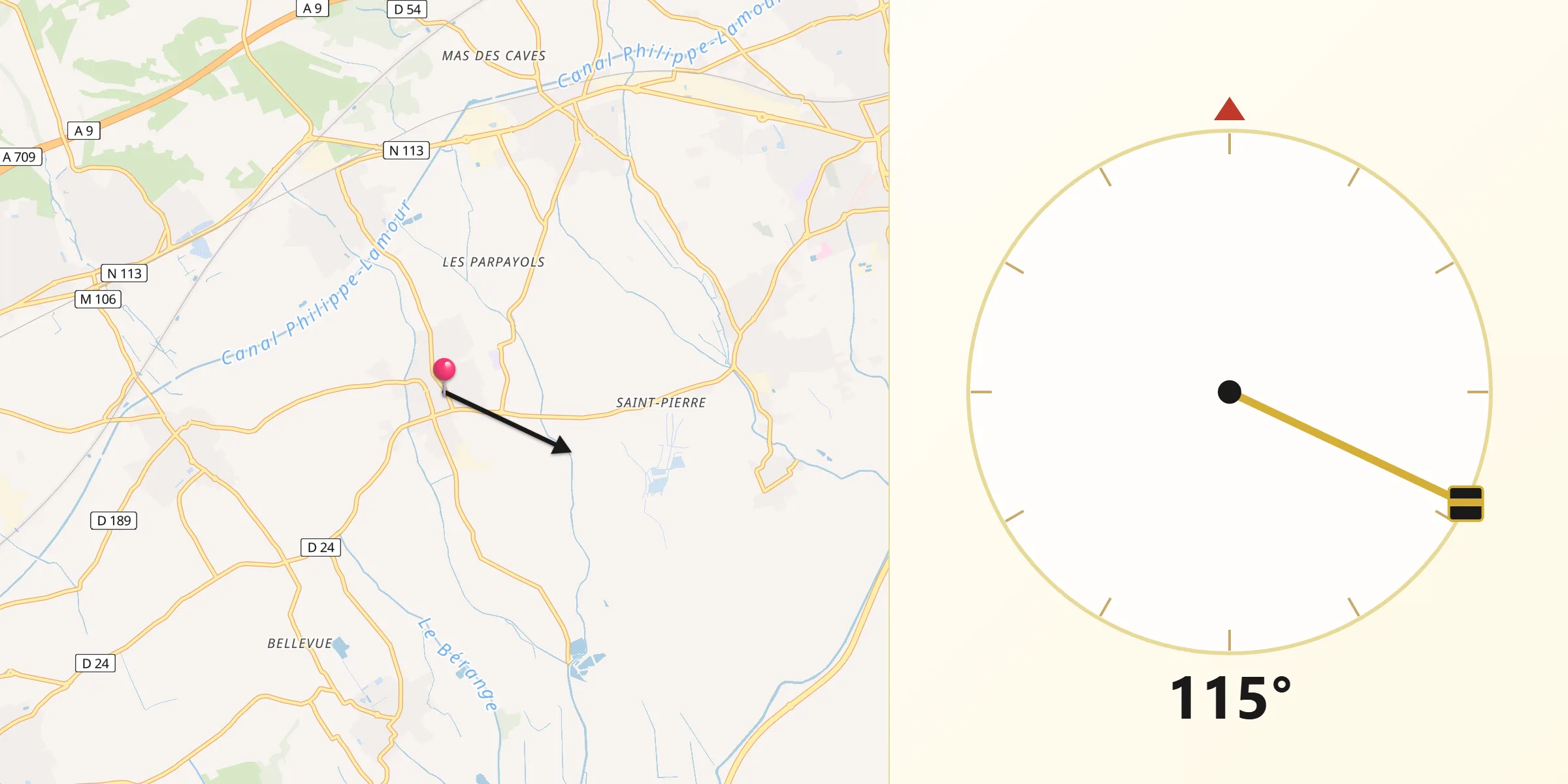 Direction vers la Qibla depuis Lansargues