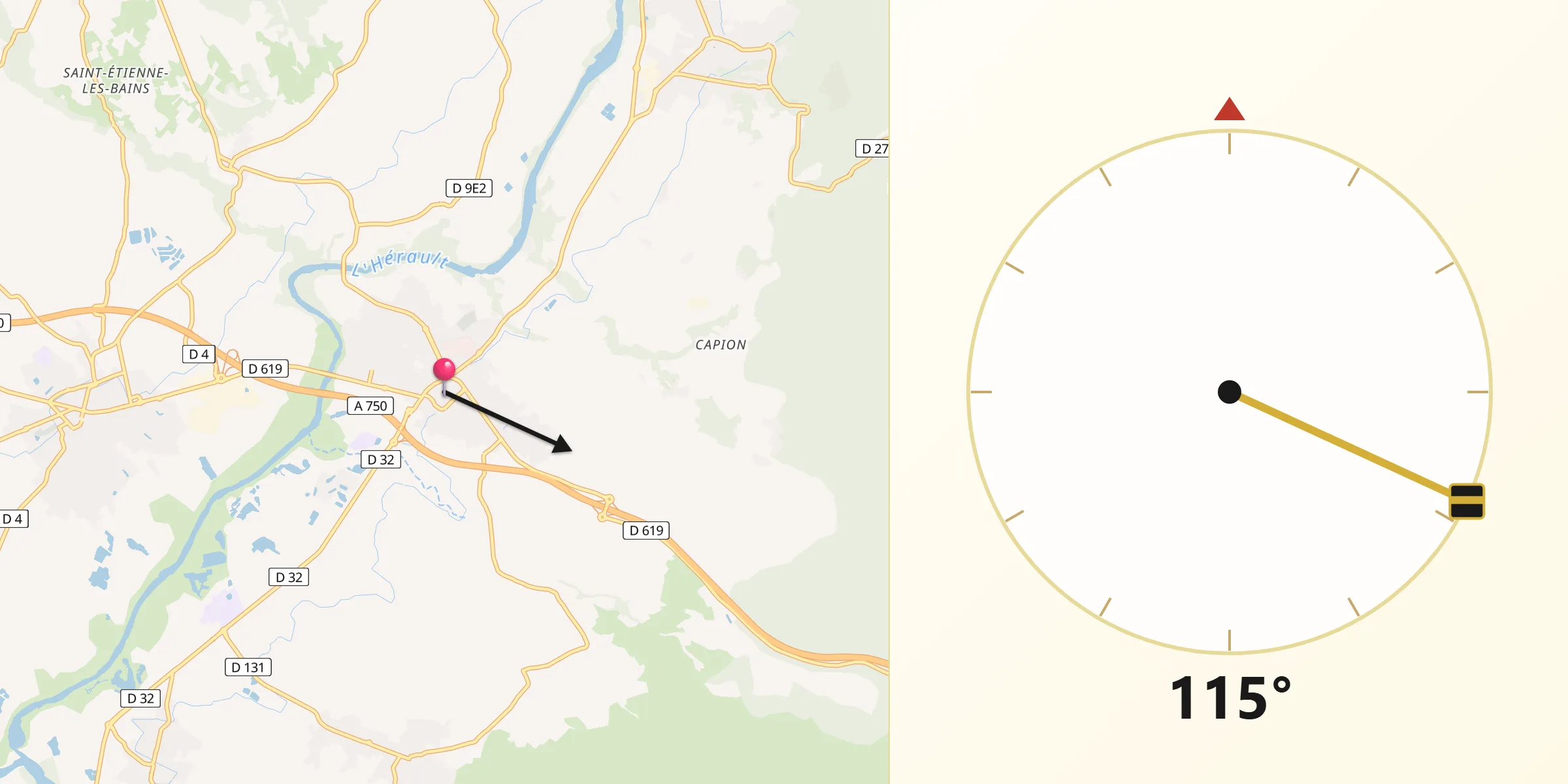 Direction vers la Qibla depuis Gignac