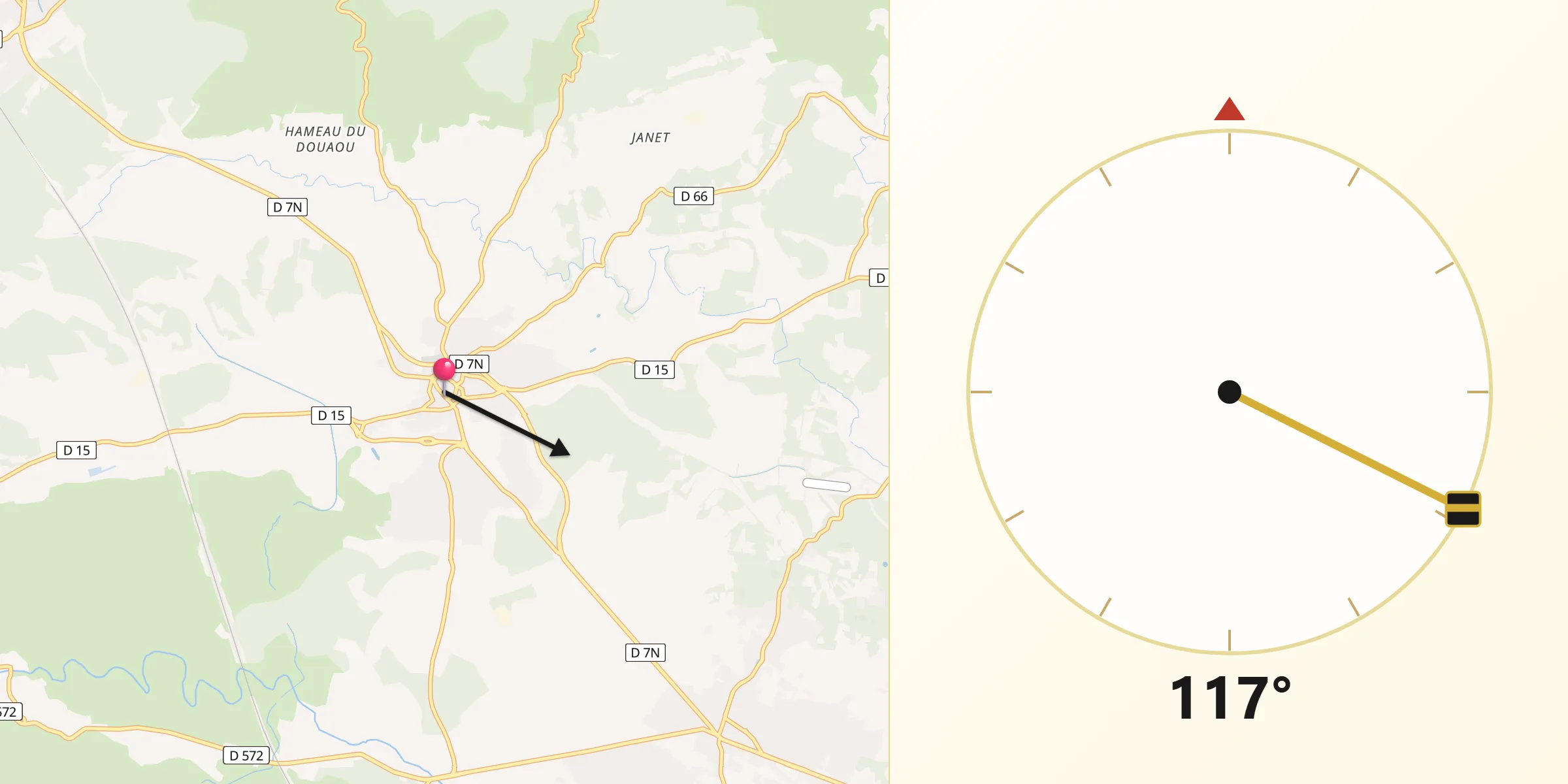 Direction vers la Qibla depuis Lambesc