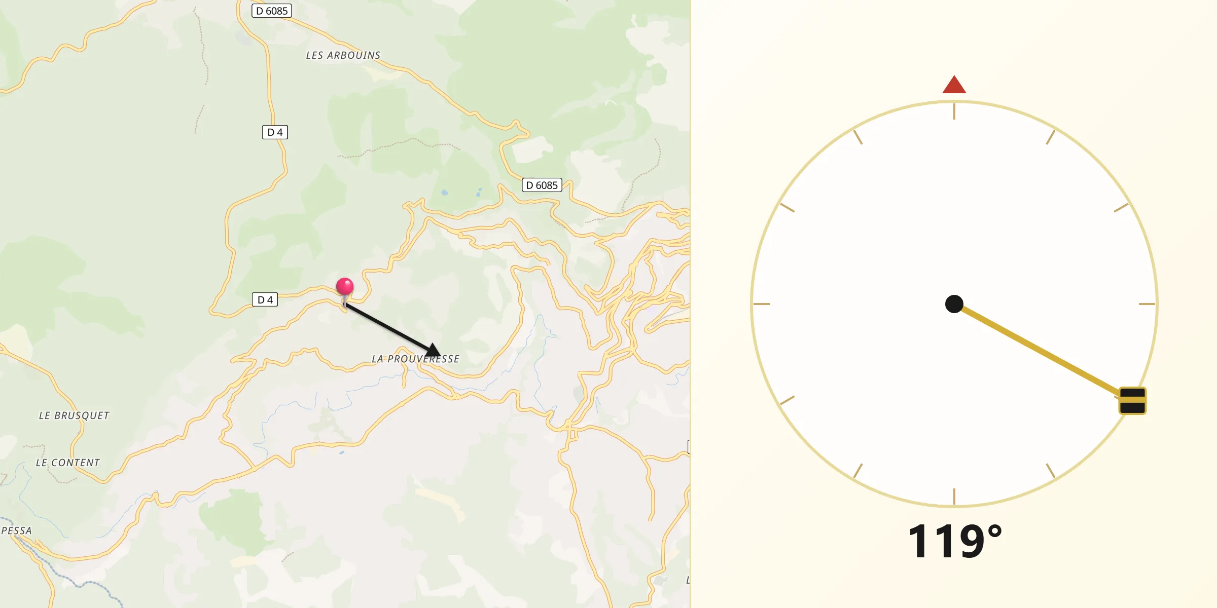 Direction vers la Qibla depuis Cabris