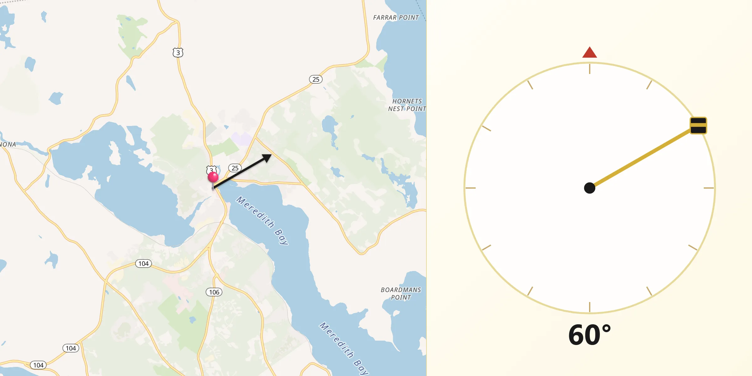 Qibla Direction from Meredith