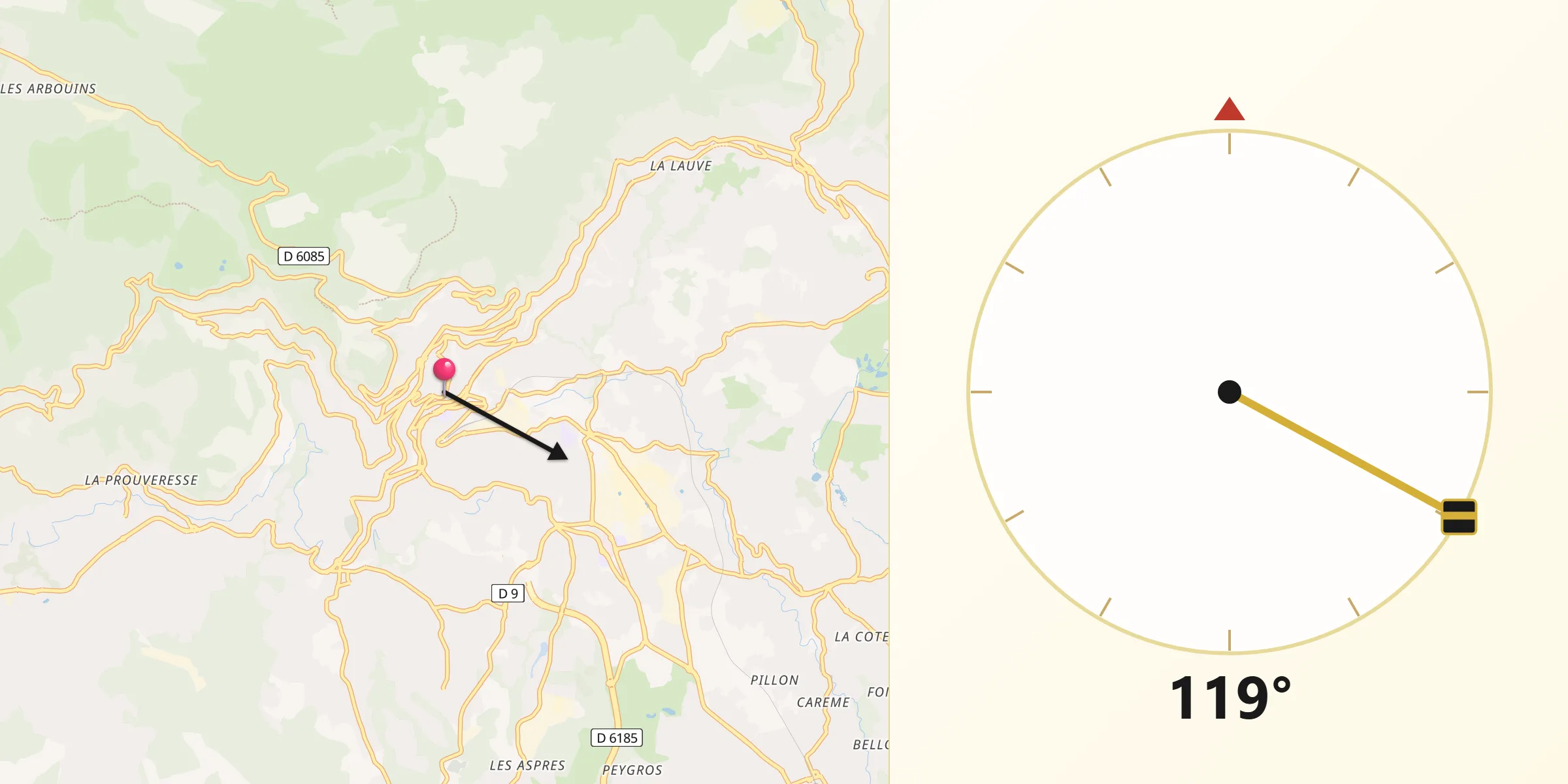 Direction vers la Qibla depuis Grasse