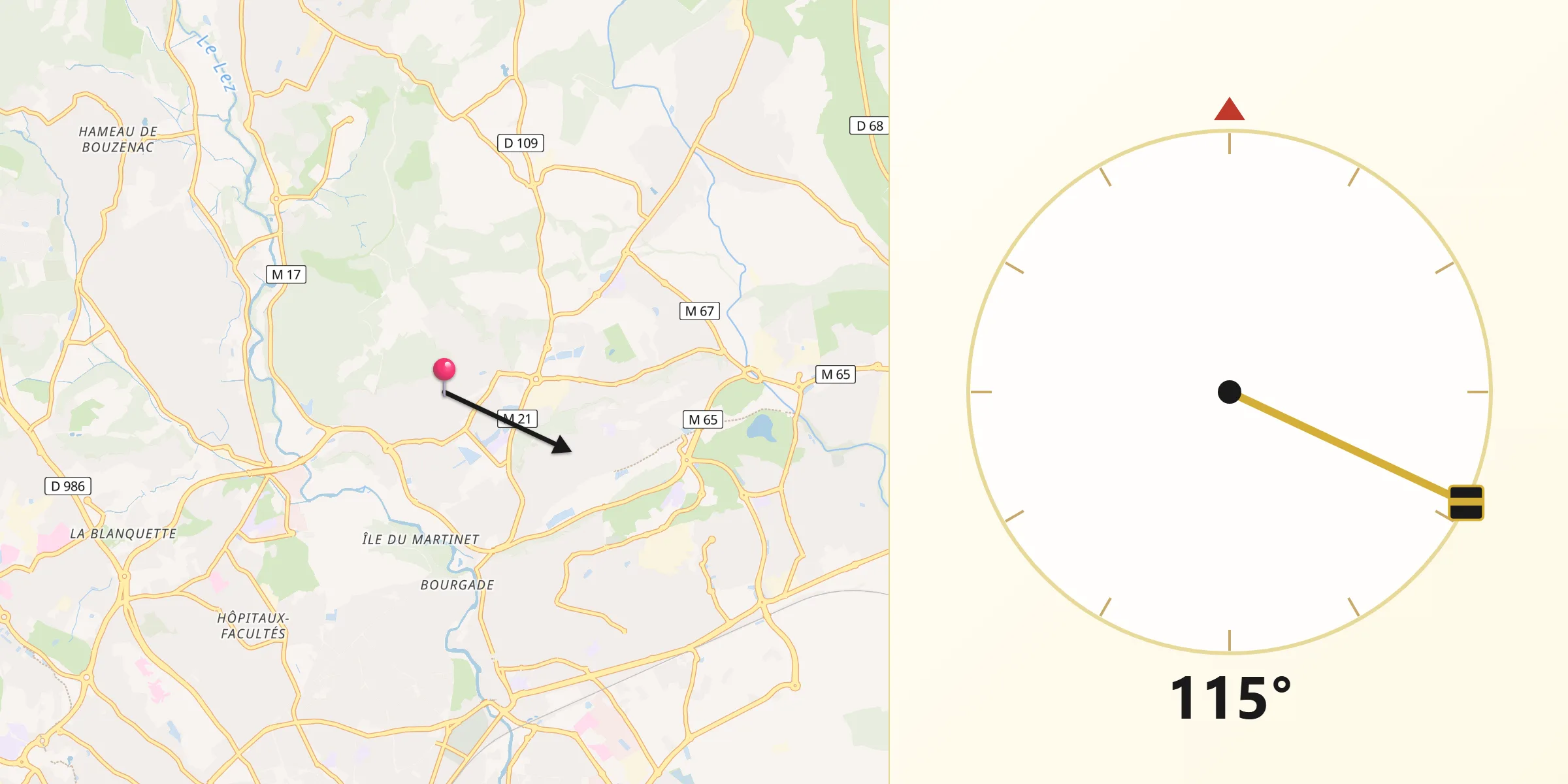 Direction vers la Qibla depuis Clapiers