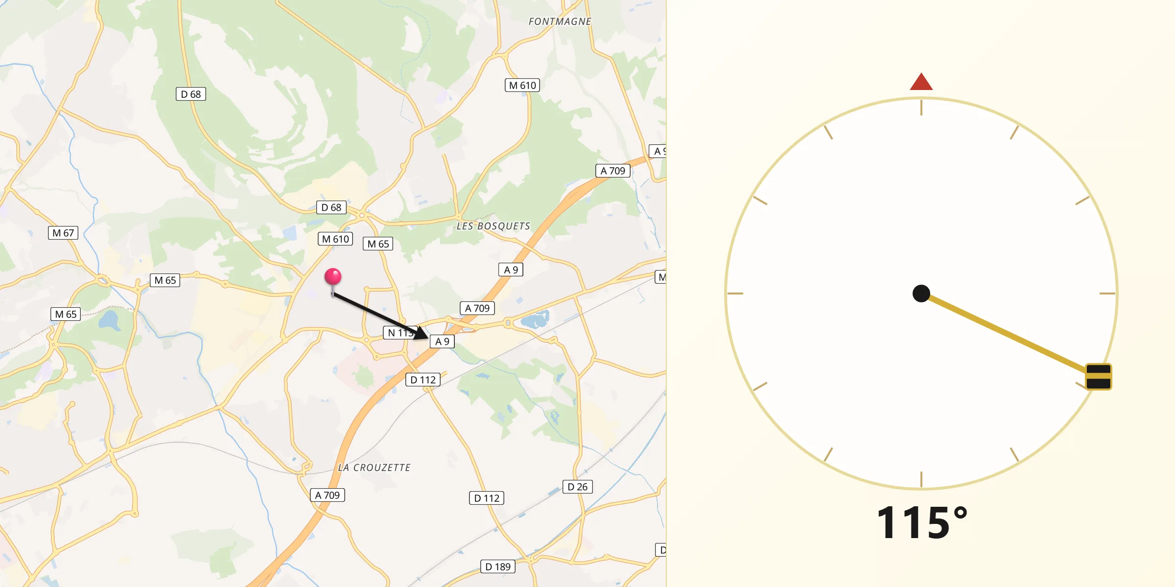 Direction vers la Qibla depuis Vendargues