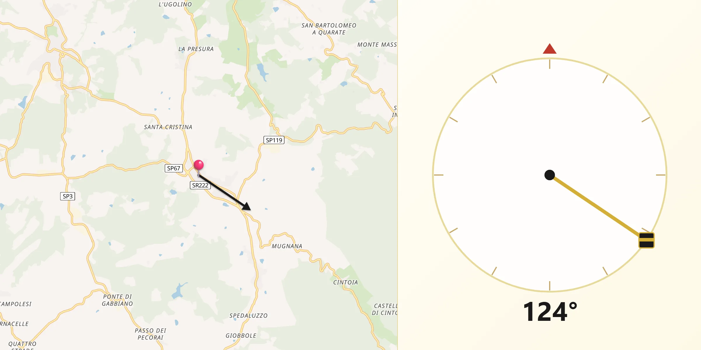 Direzione della Qibla da Strada in Chianti