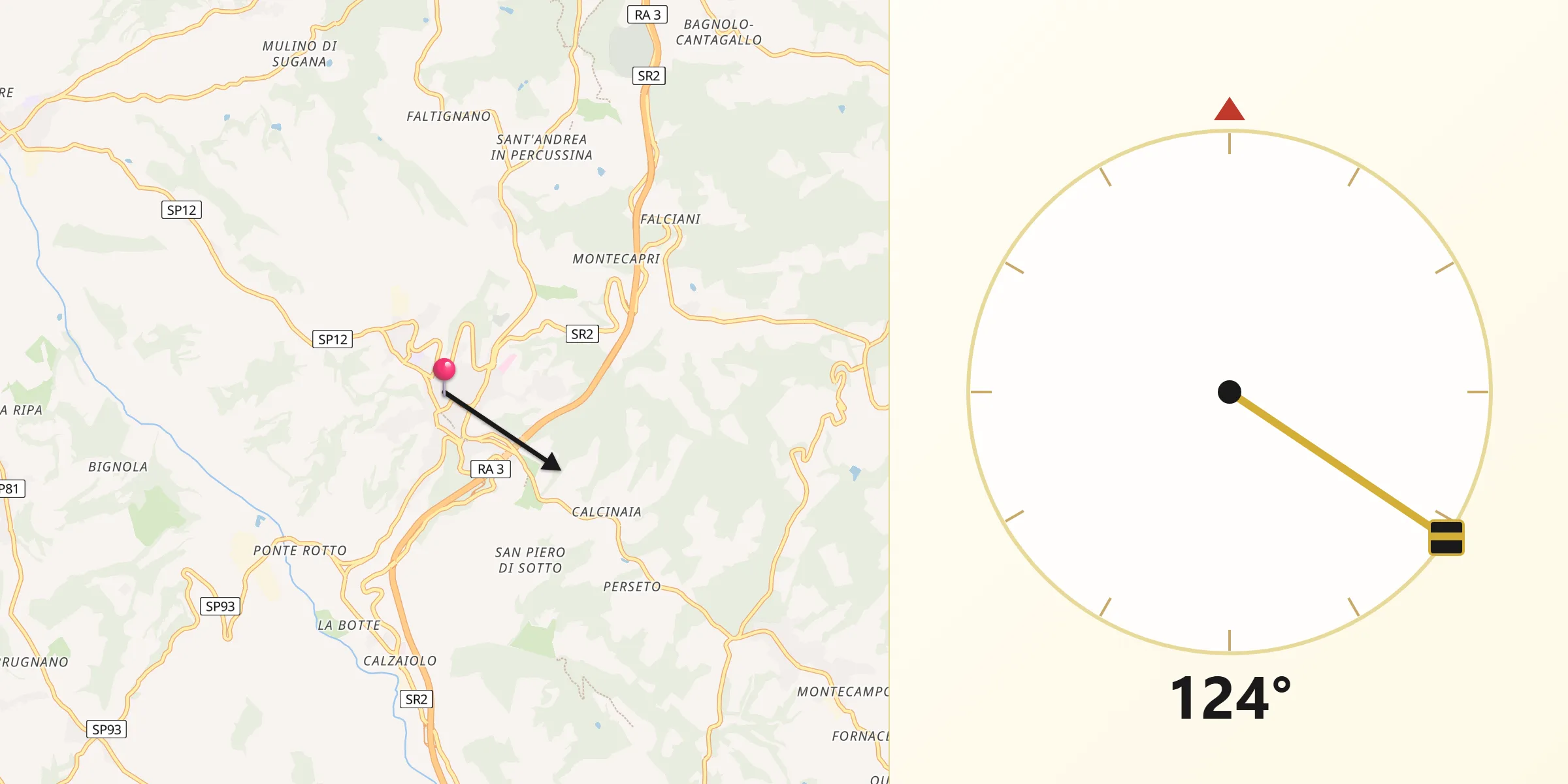 Direzione della Qibla da San Casciano in Val di Pesa
