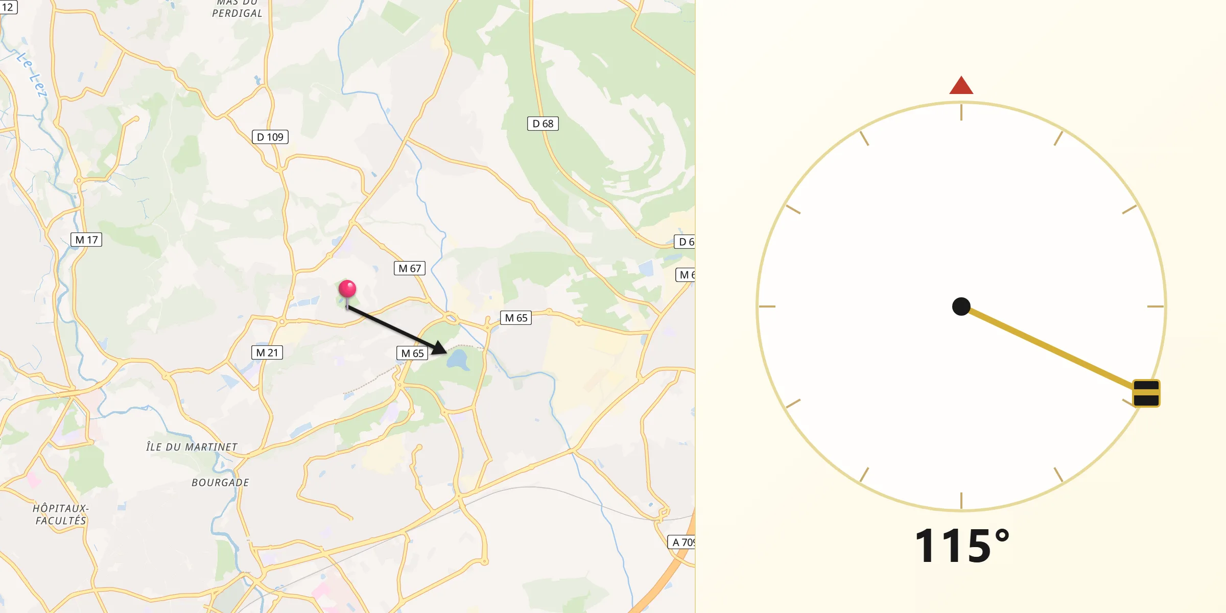 Direction vers la Qibla depuis Jacou