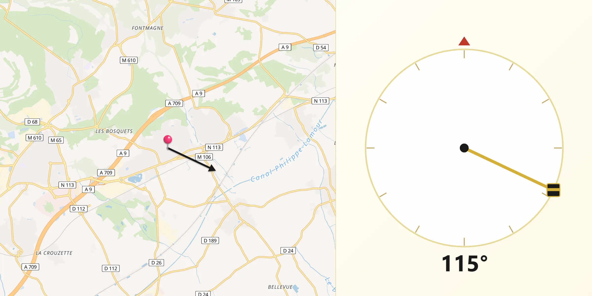 Direction vers la Qibla depuis Baillargues
