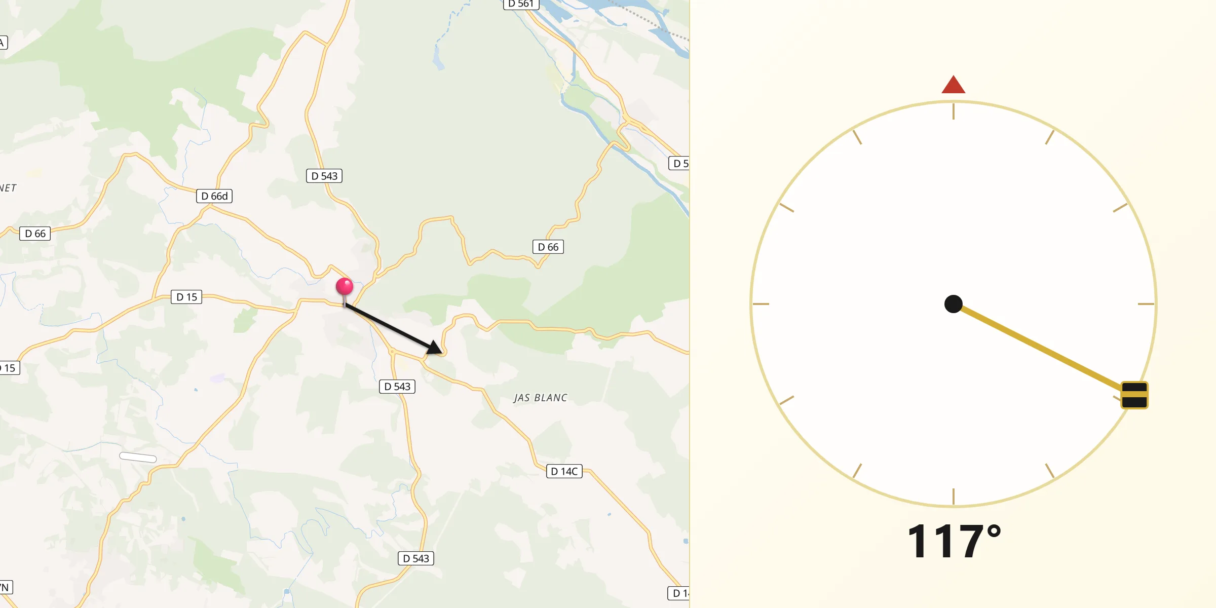 Direction vers la Qibla depuis Rognes