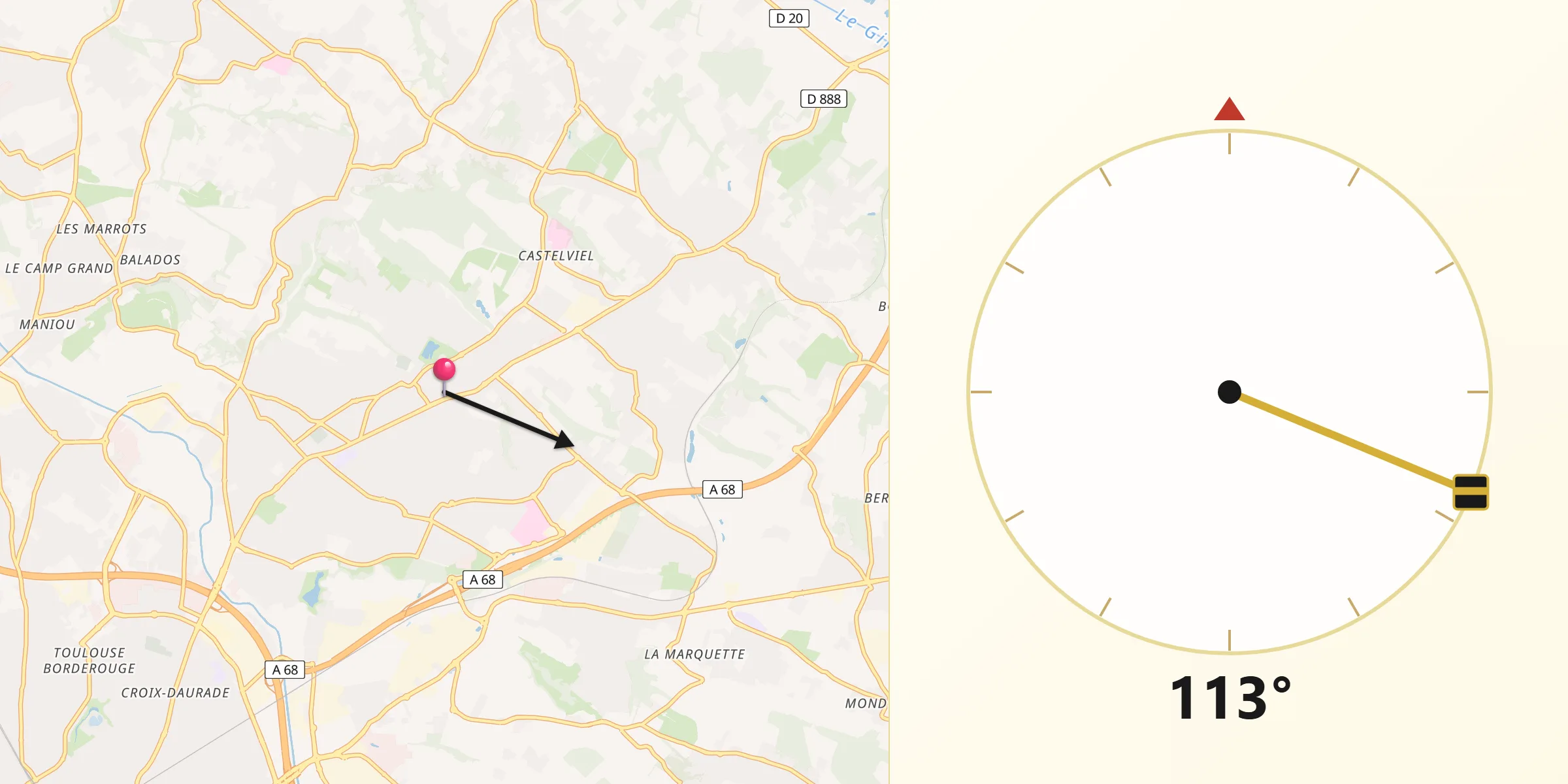 Direction vers la Qibla depuis Saint-Jean