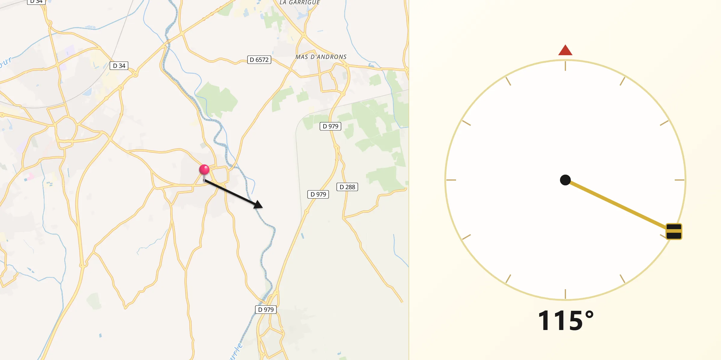 Direction vers la Qibla depuis Marsillargues