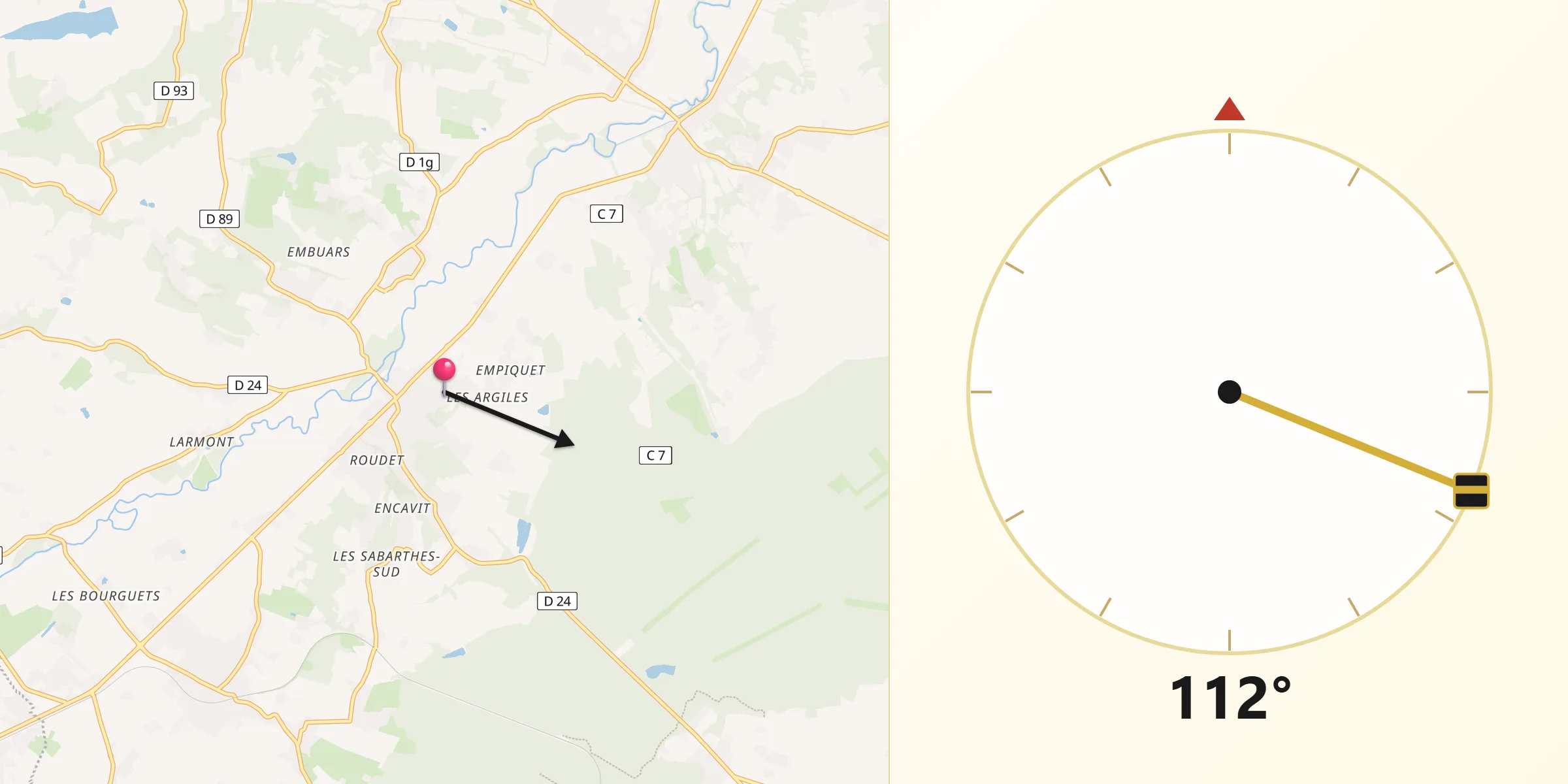 Direction vers la Qibla depuis Lévignac