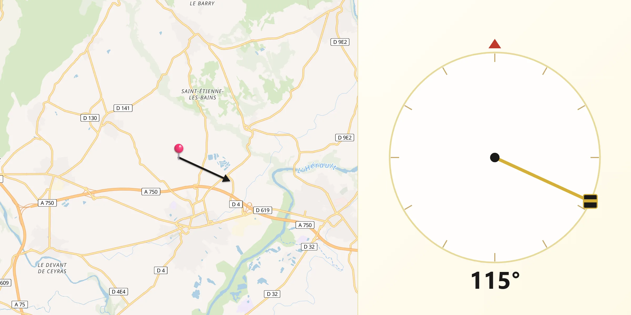 Direction vers la Qibla depuis Département de l'Hérault