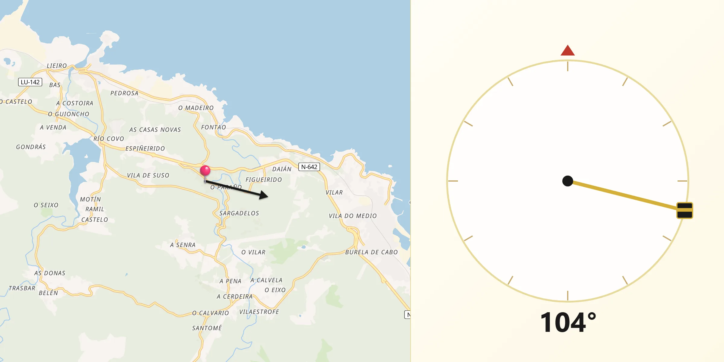 Dirección de la Qibla desde Cervo