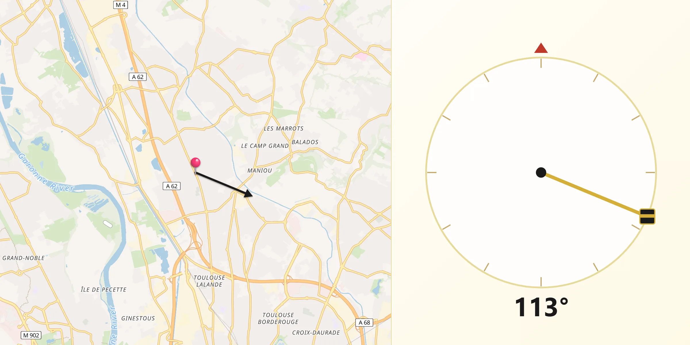 Direction vers la Qibla depuis Aucamville