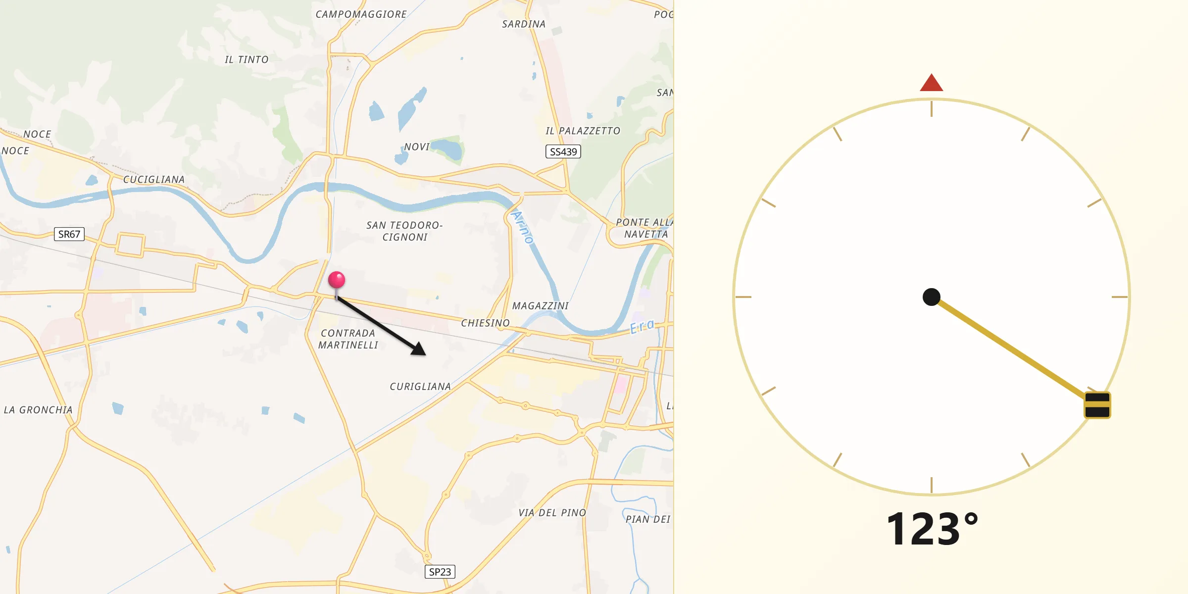 Direzione della Qibla da Fornacette
