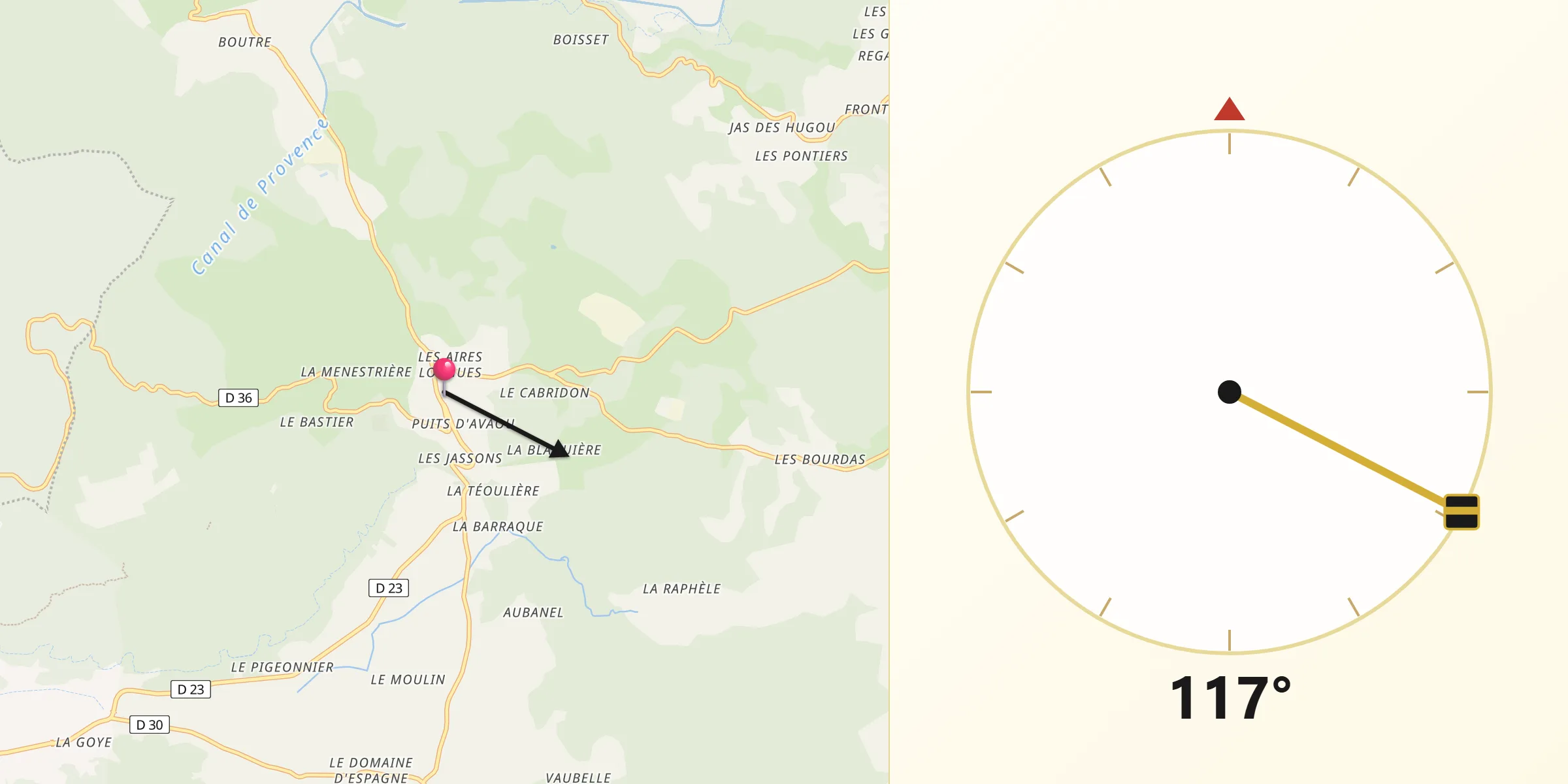 Direction vers la Qibla depuis Ginasservis